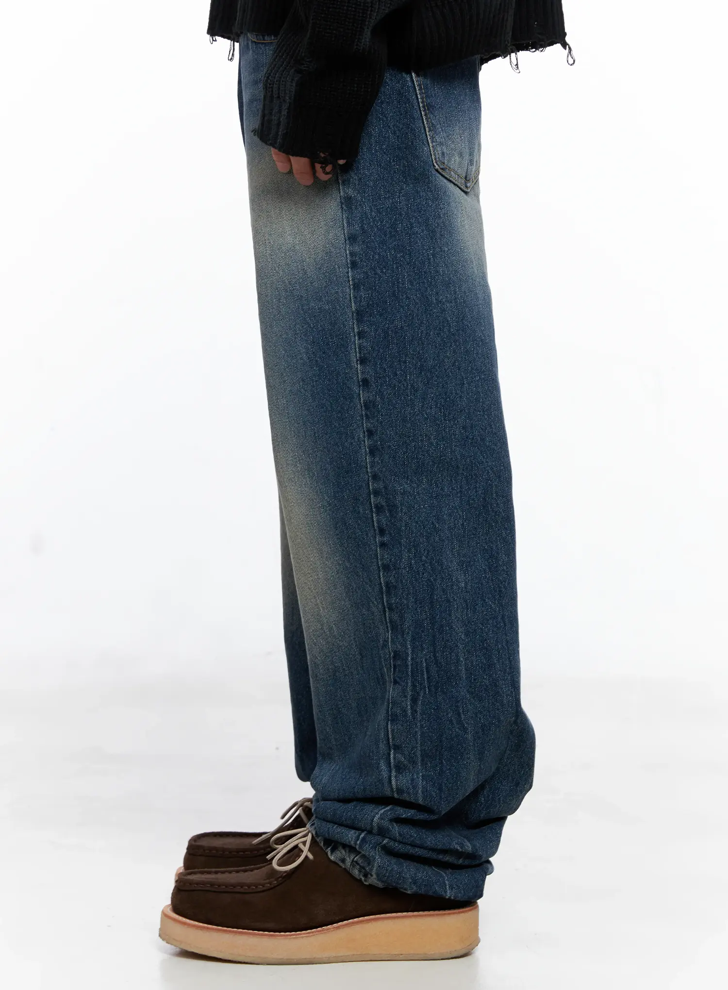 Men's Vintage Wash Semi-Wide Jeans IO502 - Image 8