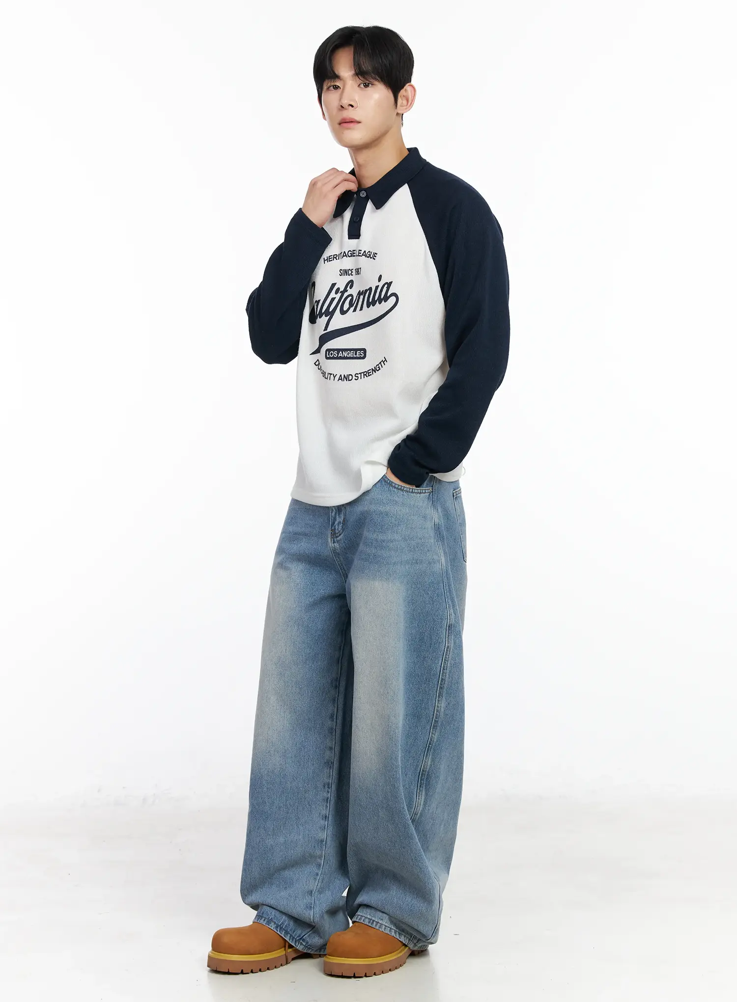 Men's Vintage-Wash Wide Leg Jeans IM518 - Image 11