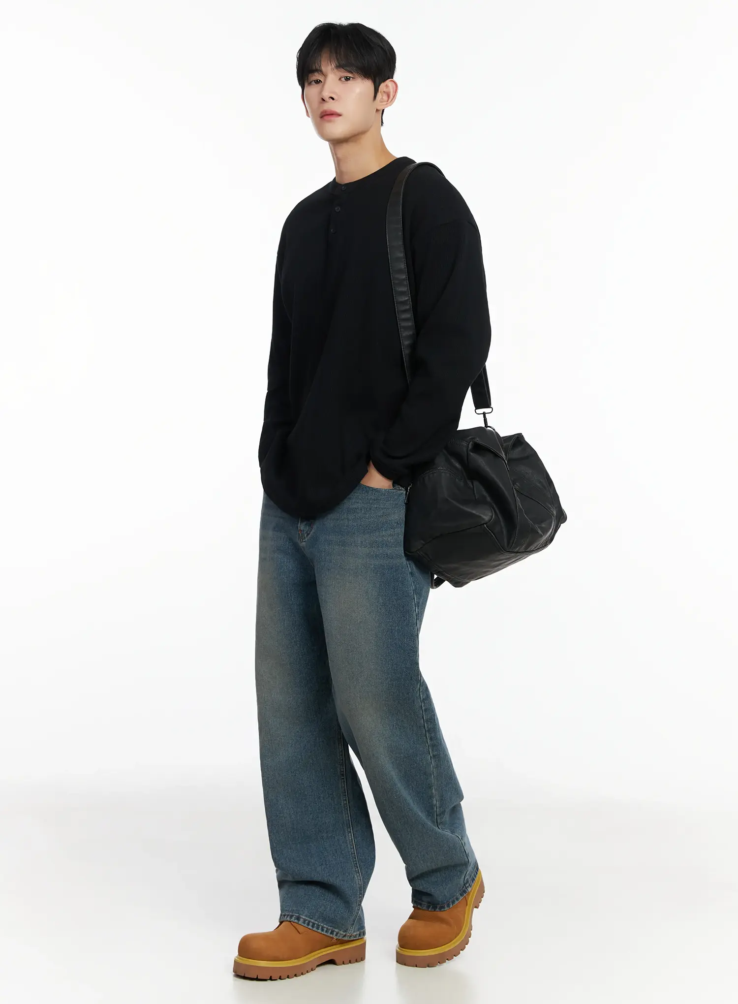 Men's Waffle Henley Long Sleeve Shirt IF517