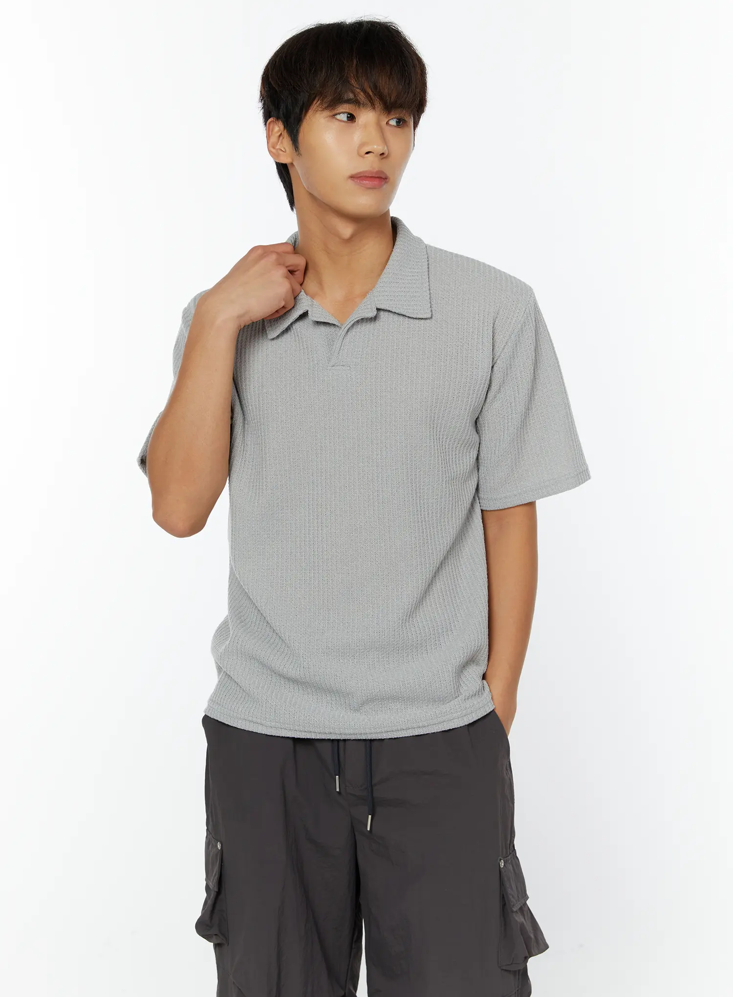 Men's Waffle Knit Polo T-Shirt IY508
