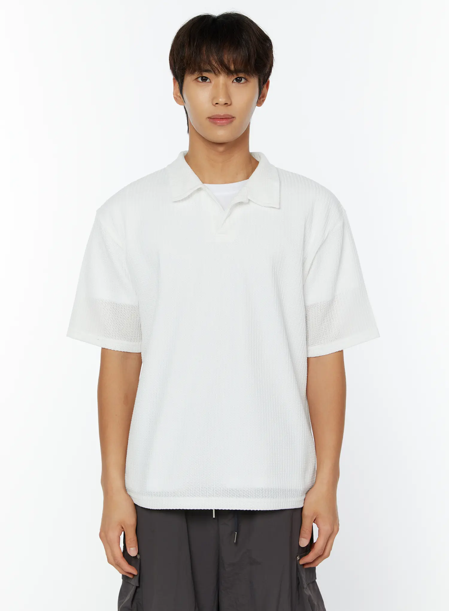 Men's Waffle Knit Polo T-Shirt IY508 - Image 11