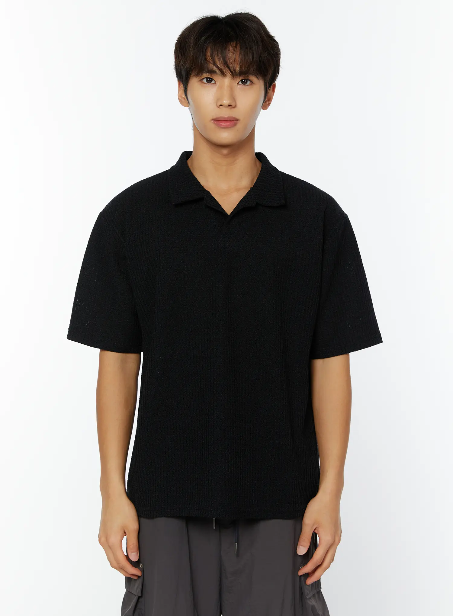 Men's Waffle Knit Polo T-Shirt IY508 - Image 12