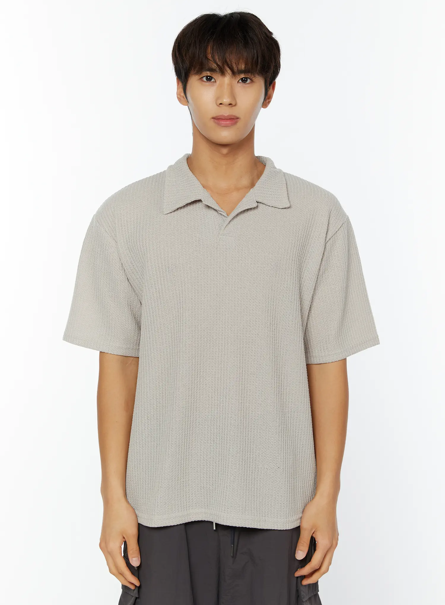Men's Waffle Knit Polo T-Shirt IY508 - Image 13