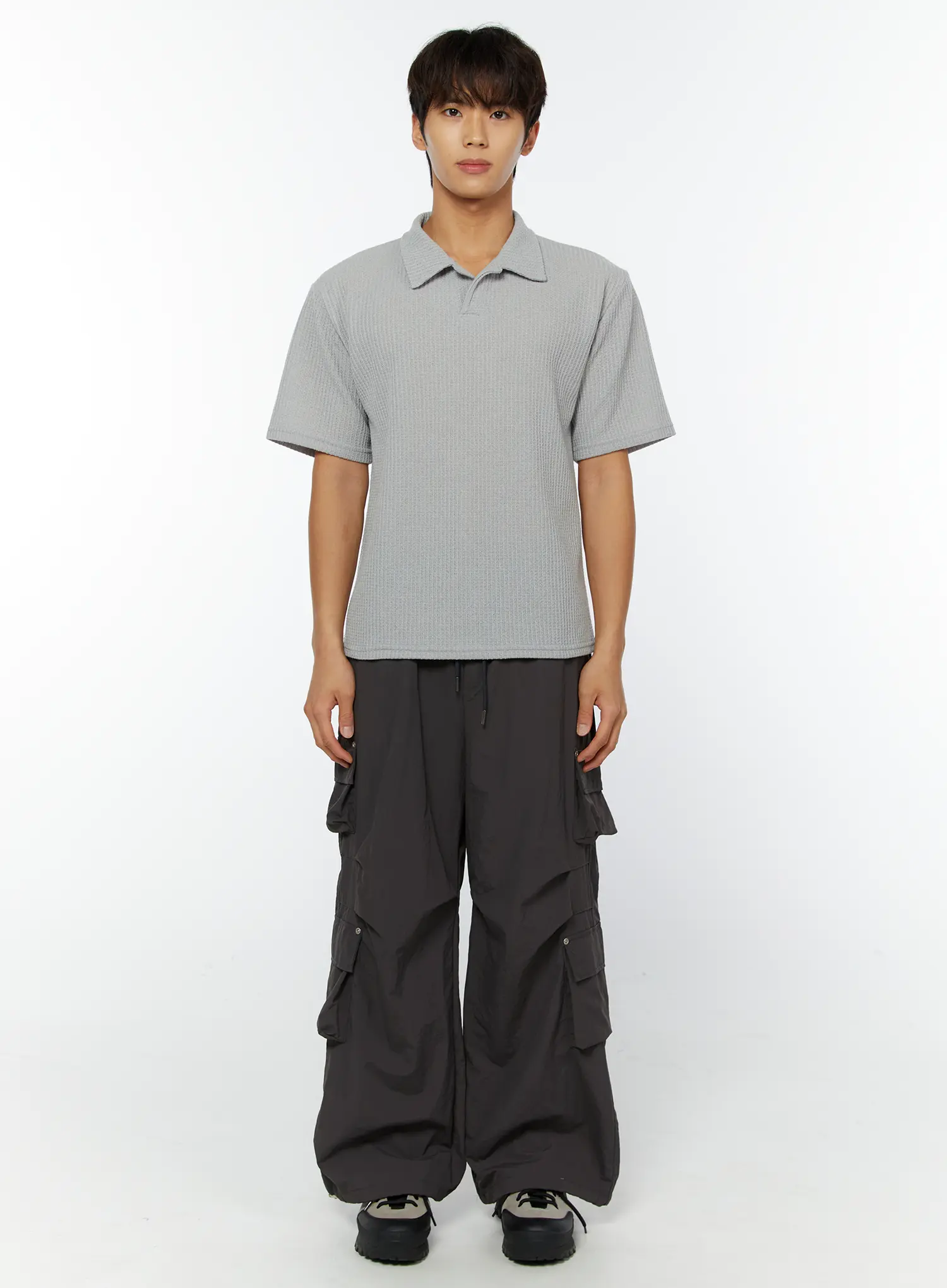 Men's Waffle Knit Polo T-Shirt IY508 - Image 4