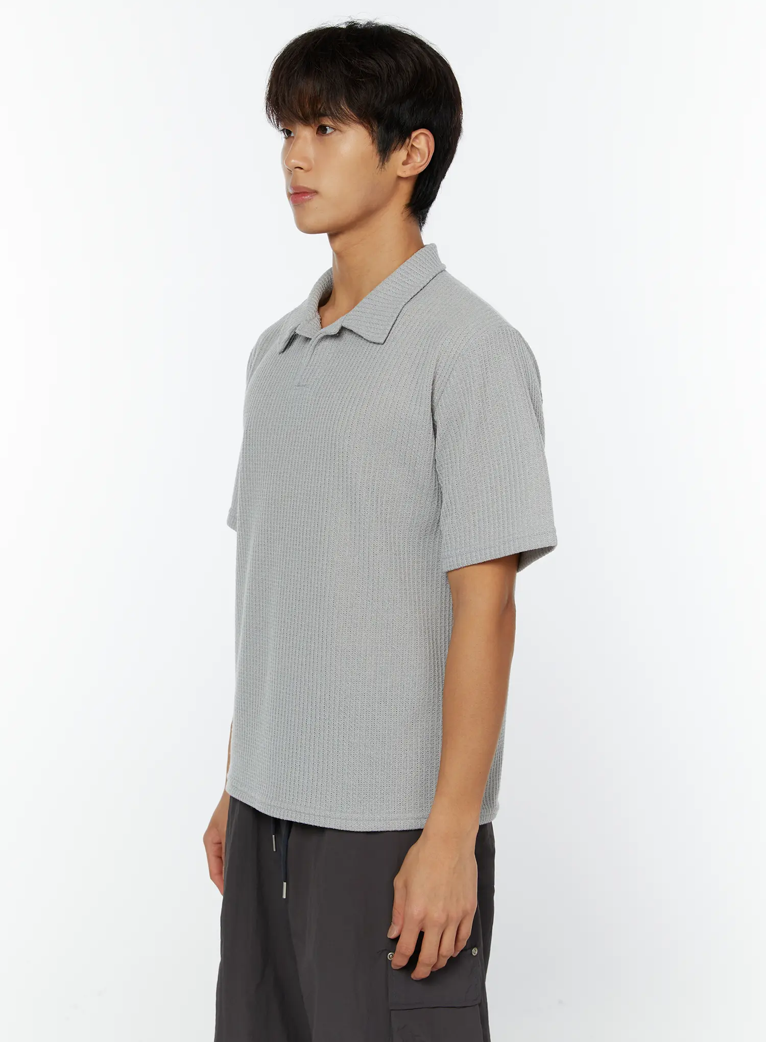 Men's Waffle Knit Polo T-Shirt IY508 - Image 5