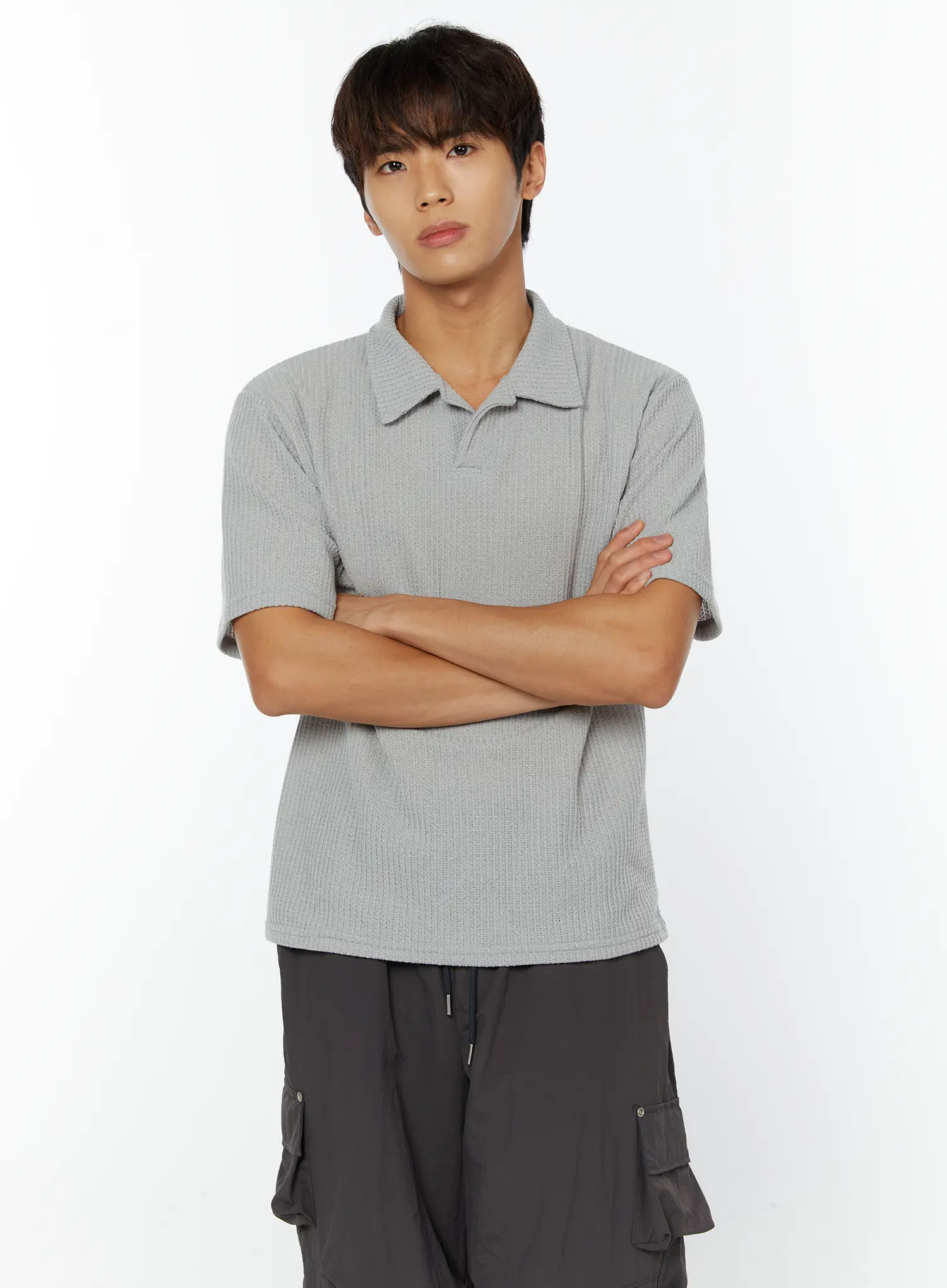 Men's Waffle Knit Polo T-Shirt IY508 - Image 7