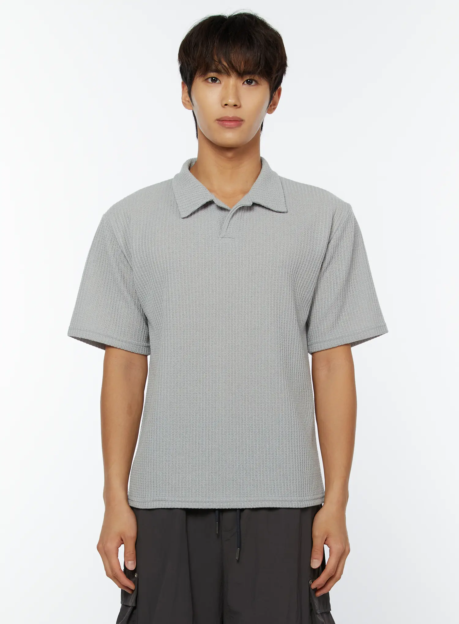 Men's Waffle Knit Polo T-Shirt IY508 - Image 9