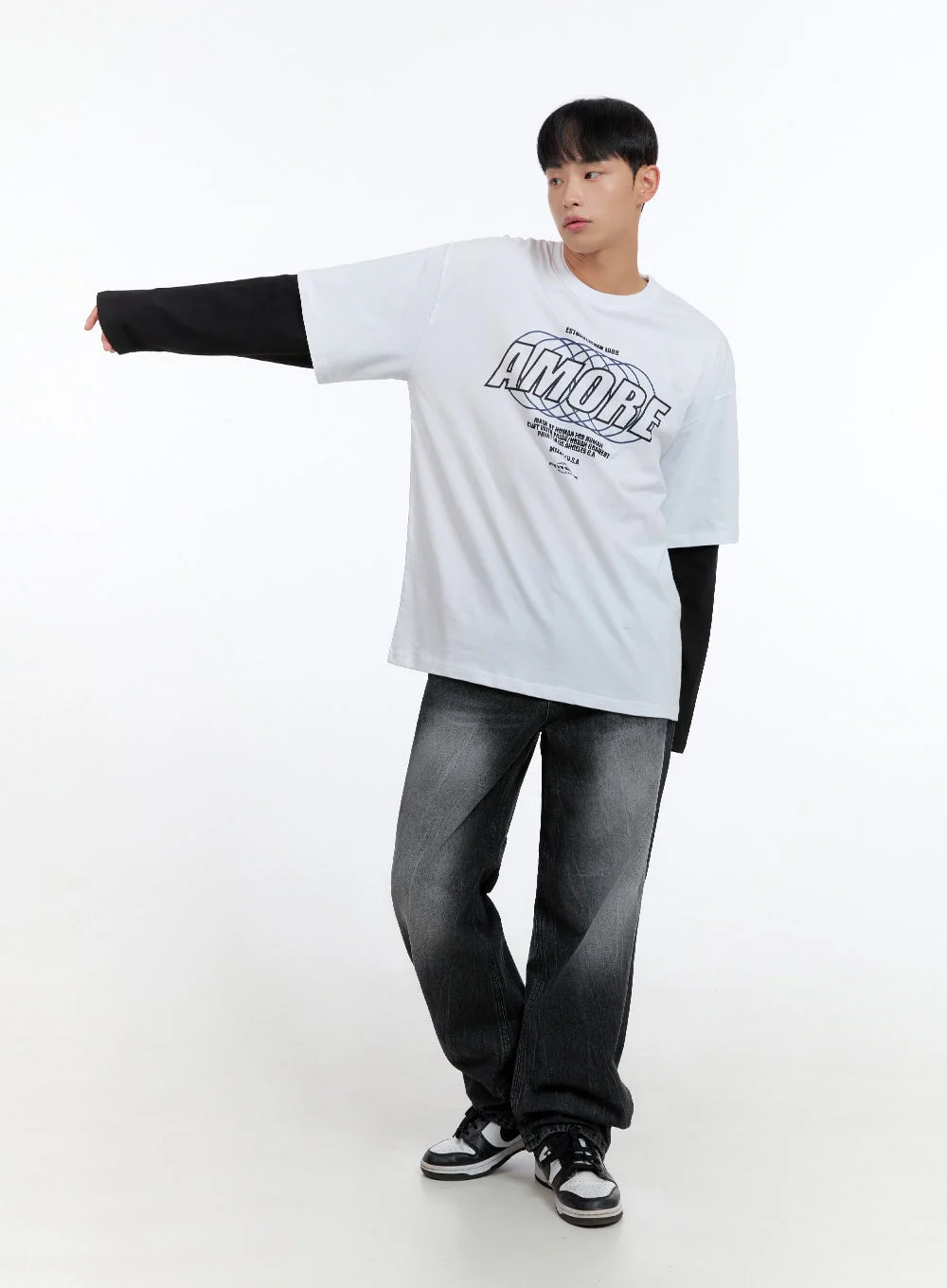 Men's Washed Black Denim Wide Jeans IS413 - Image 6