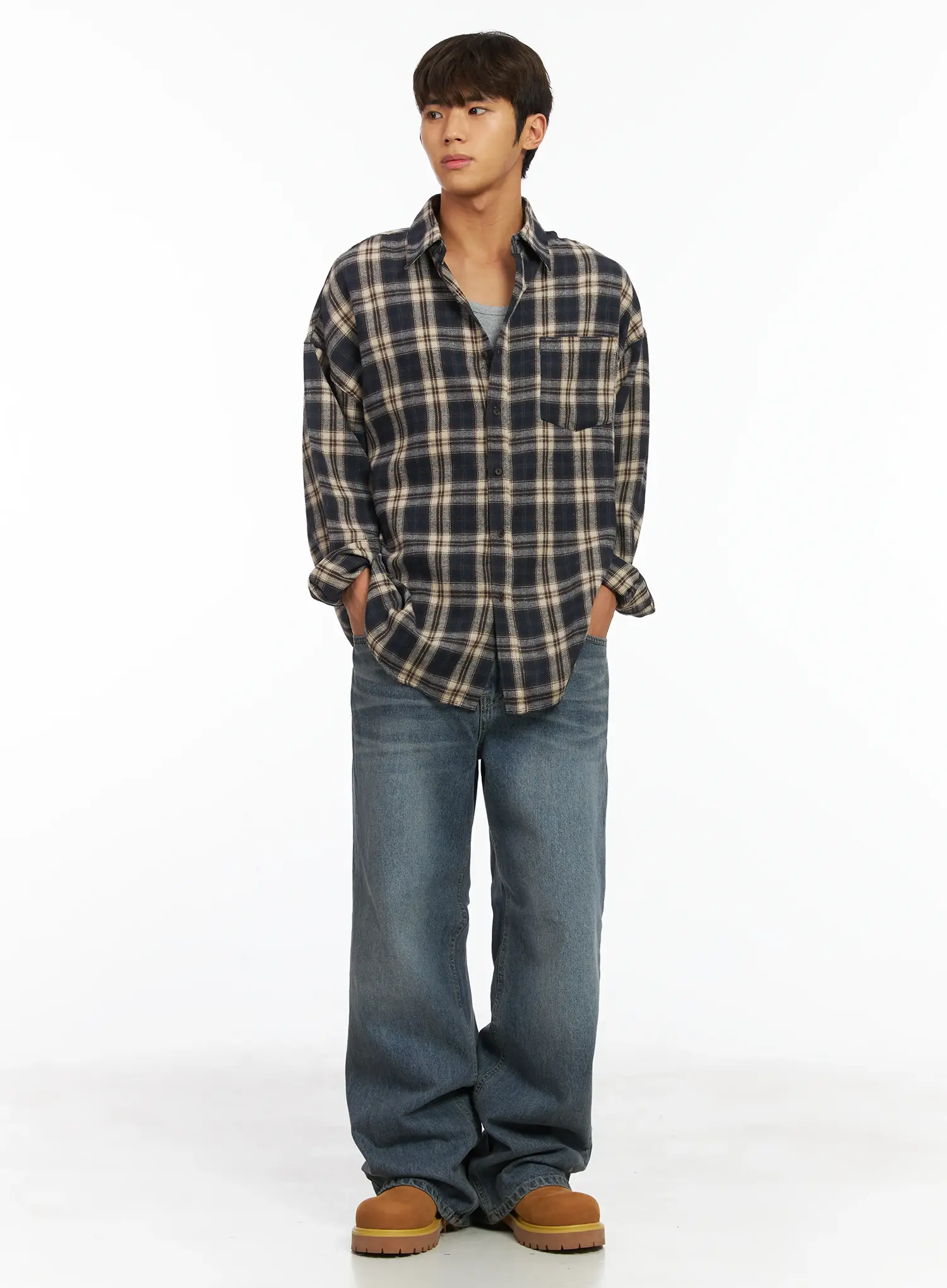 Men's Washed Semi-Flared Jeans IJ514 - Image 7