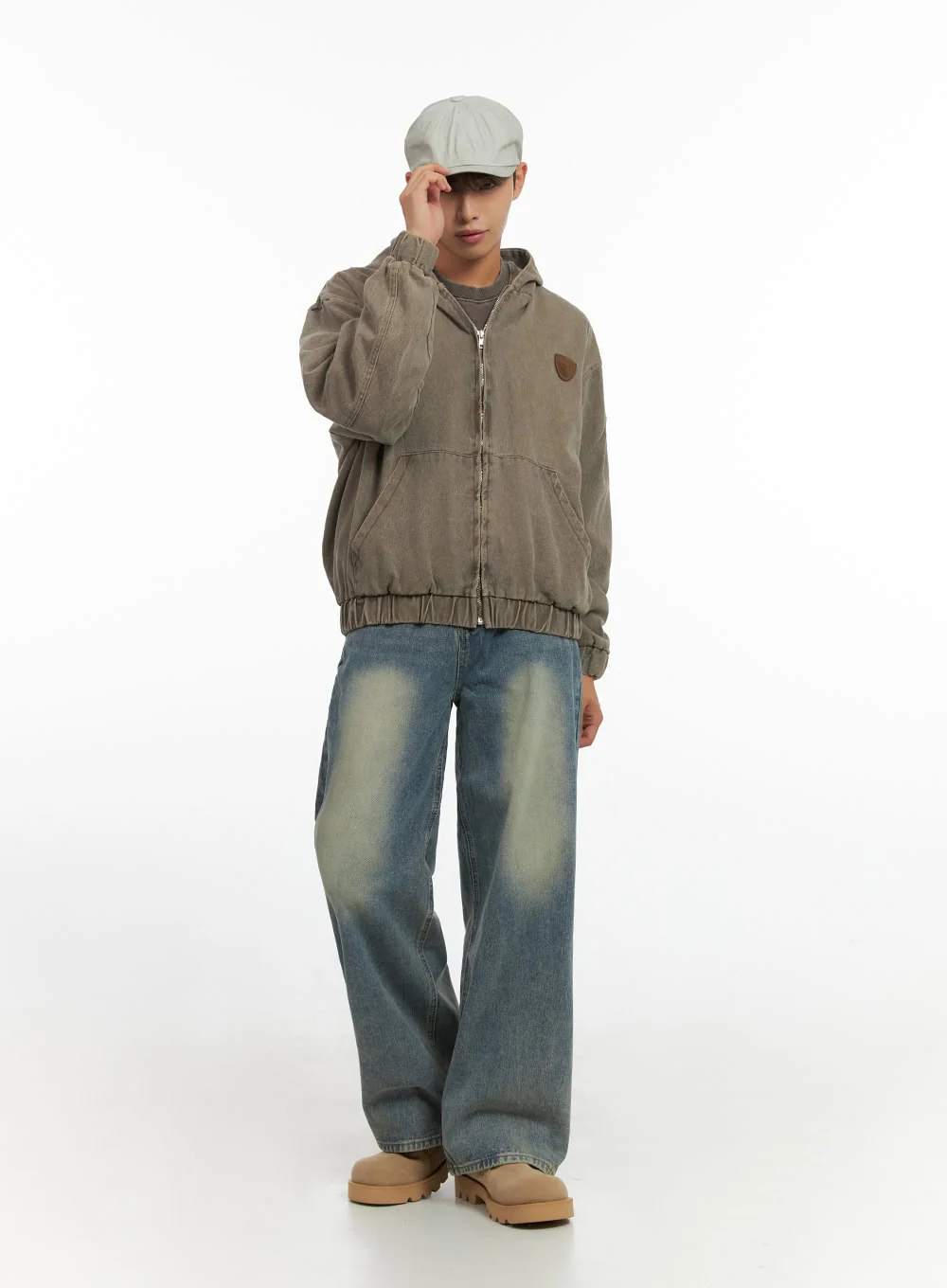 Men's Washed Zip Up Hooded Jacket IO420 - Image 2