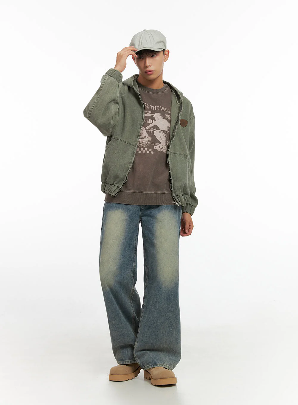 Men's Washed Zip Up Hooded Jacket IO420 - Image 8