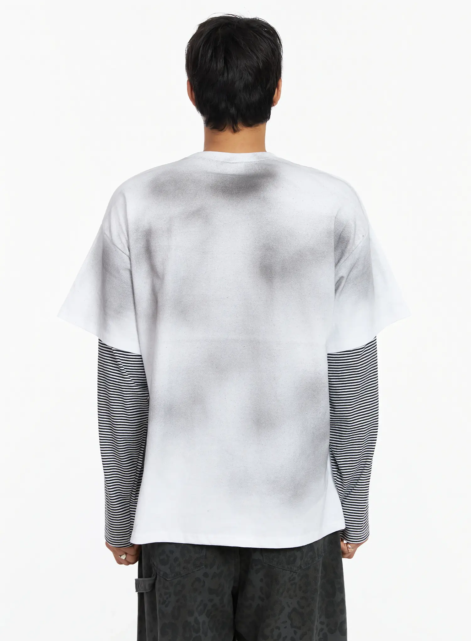 Men's White Vintage Graphic Layered Long Sleeve Tee IJ527 - Image 5