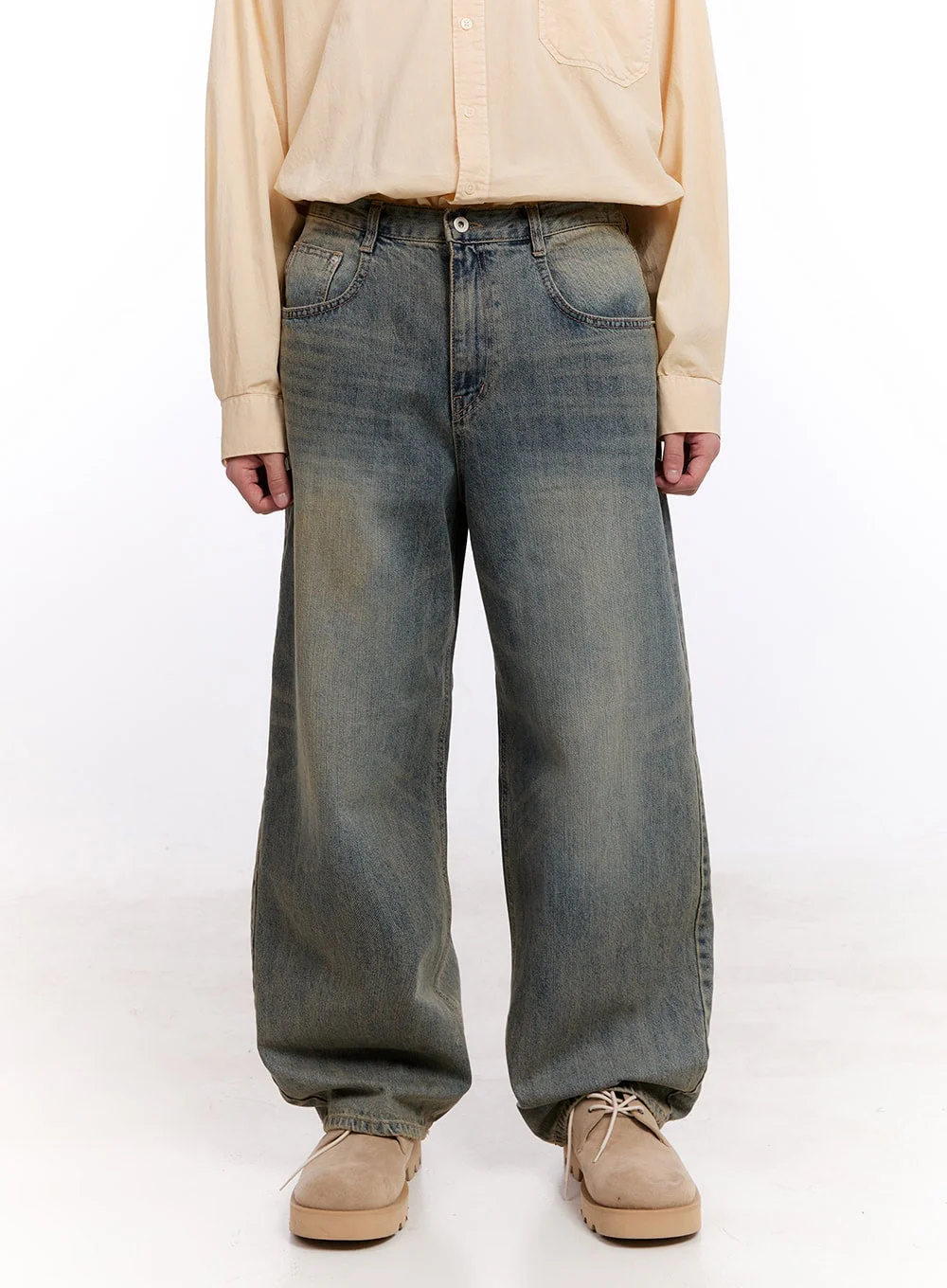 Men's Wide-Fit Washed Baggy Jeans IM512 - Image 2