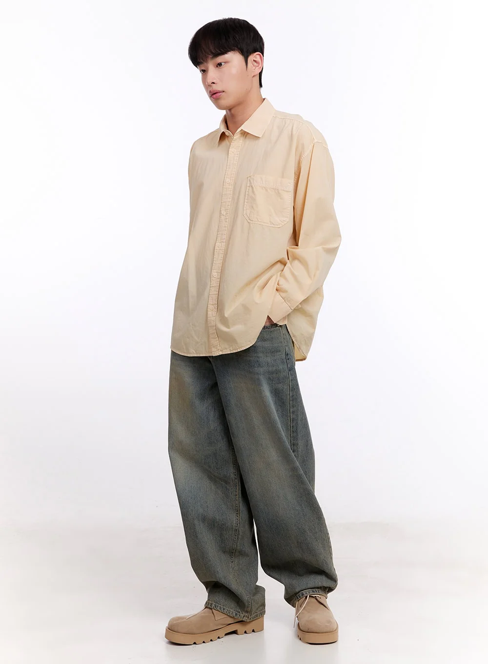 Men's Wide-Fit Washed Baggy Jeans IM512 - Image 3