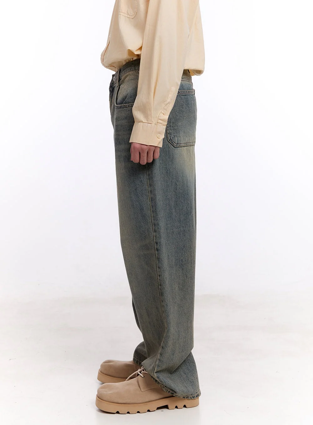 Men's Wide-Fit Washed Baggy Jeans IM512 - Image 6