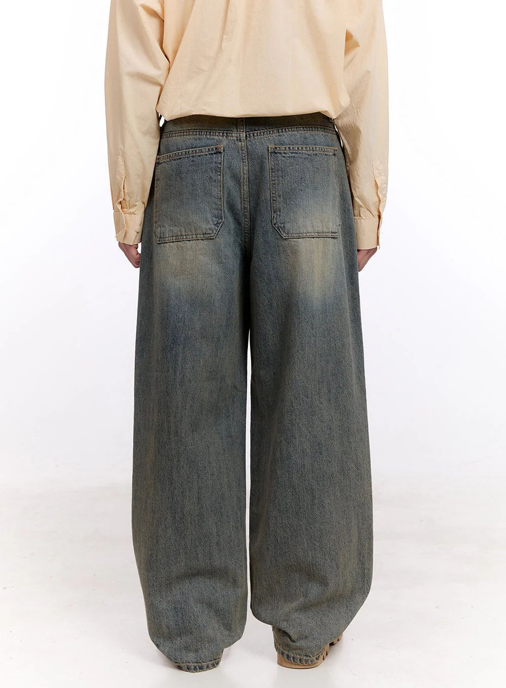 Men's Wide-Fit Washed Baggy Jeans IM512 - Image 7