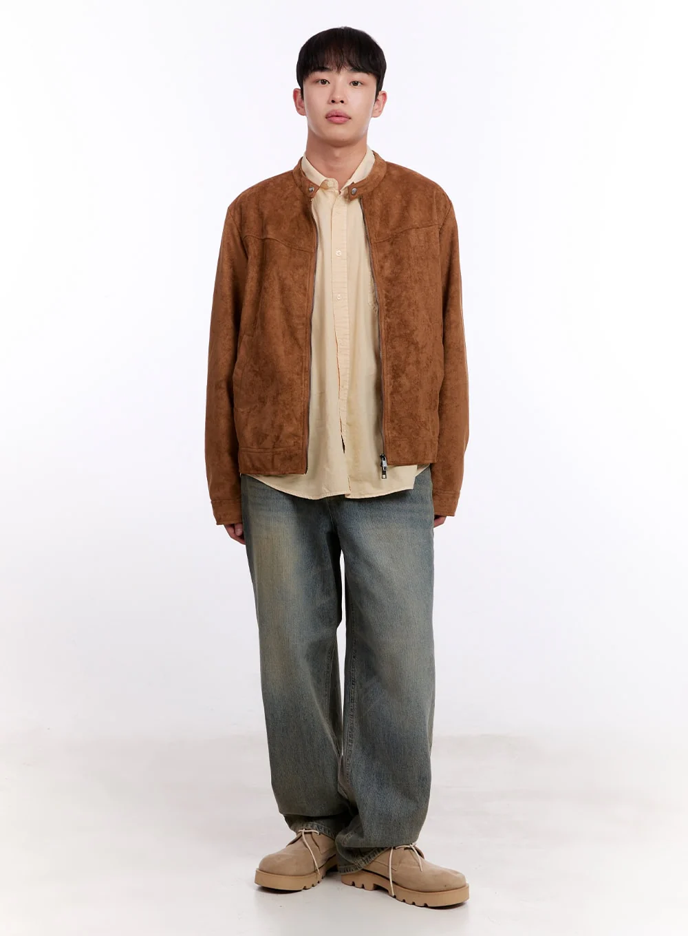 Men's Wide-Fit Washed Baggy Jeans IM512 - Image 9