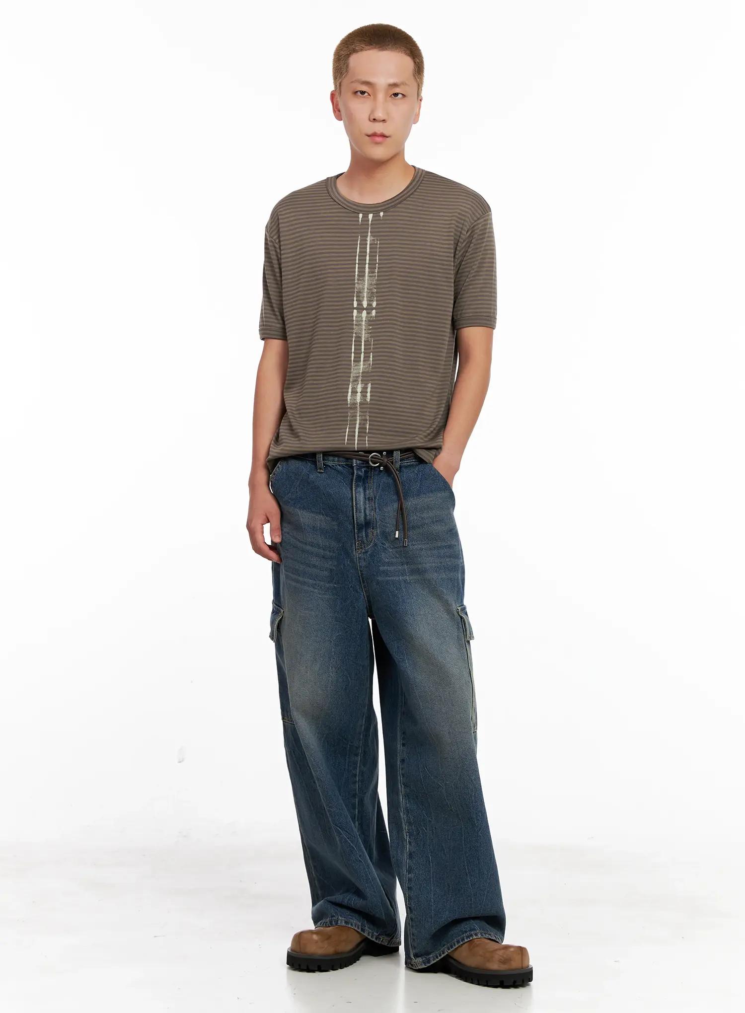Men's Wide-Leg Cargo Denim Jeans IL518 - Image 14