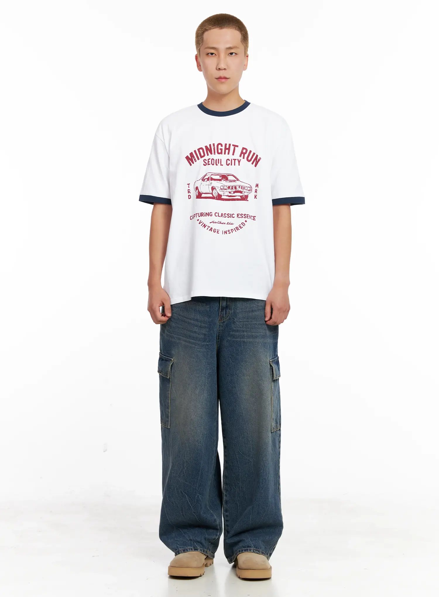 Men's Wide-Leg Cargo Denim Jeans IL518 - Image 4