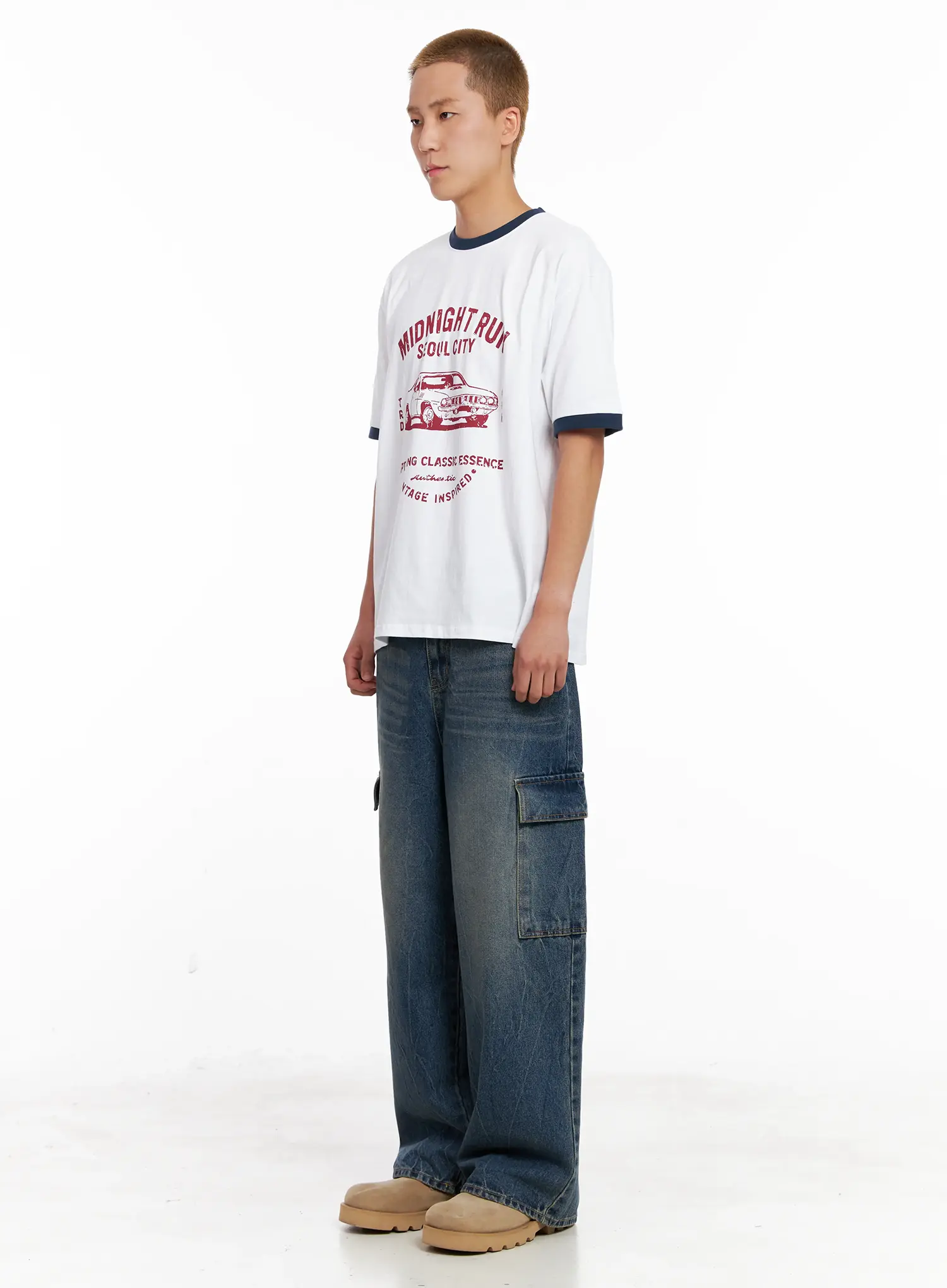 Men's Wide-Leg Cargo Denim Jeans IL518 - Image 5
