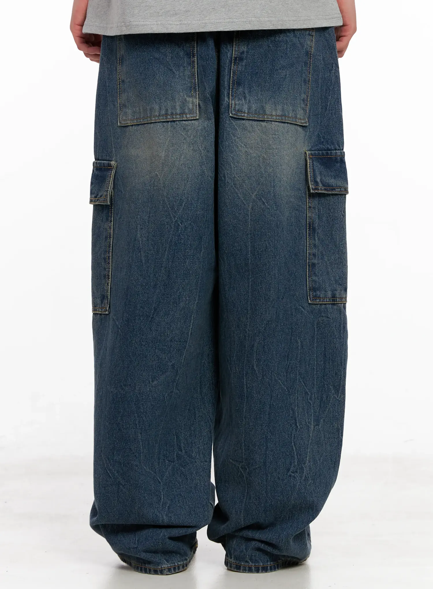 Men's Wide-Leg Cargo Denim Jeans IL518 - Image 9