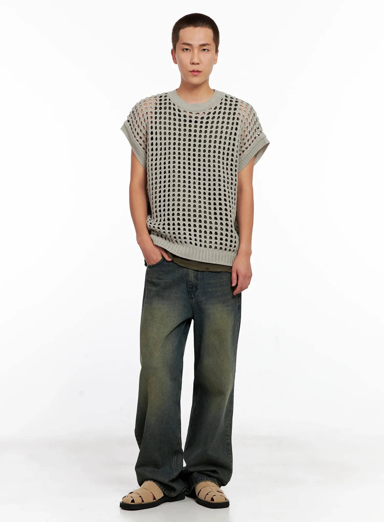 Men's Wide-Leg Washed Denim Jeans IG508 - Image 10