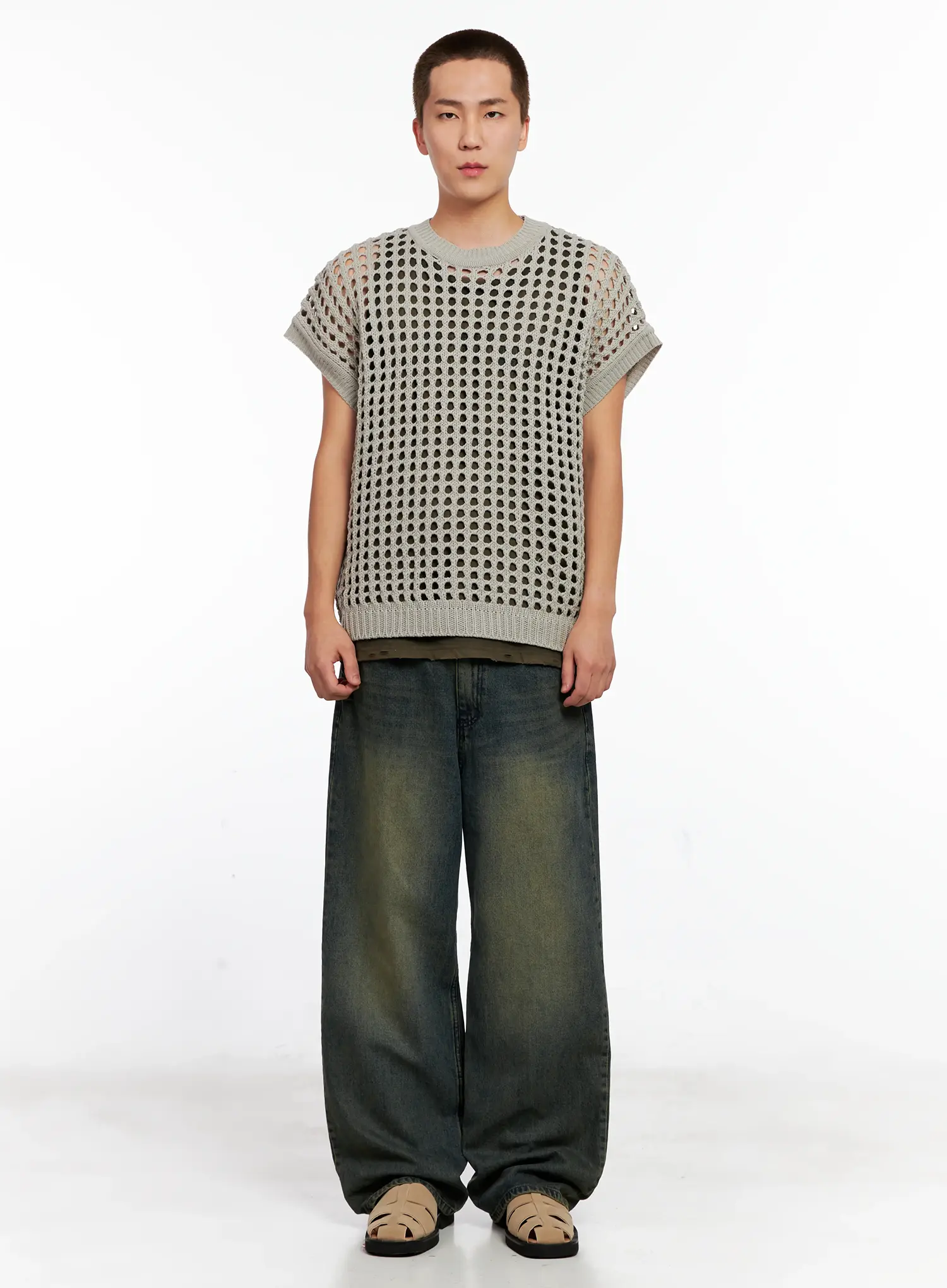 Men's Wide-Leg Washed Denim Jeans IG508 - Image 3