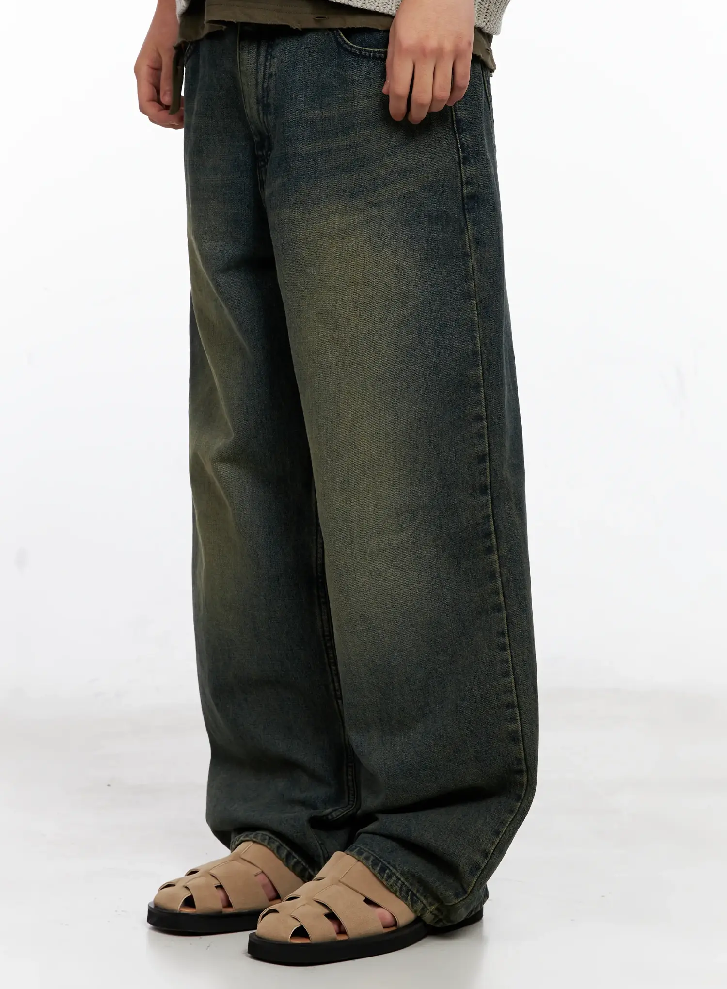 Men's Wide-Leg Washed Denim Jeans IG508 - Image 4