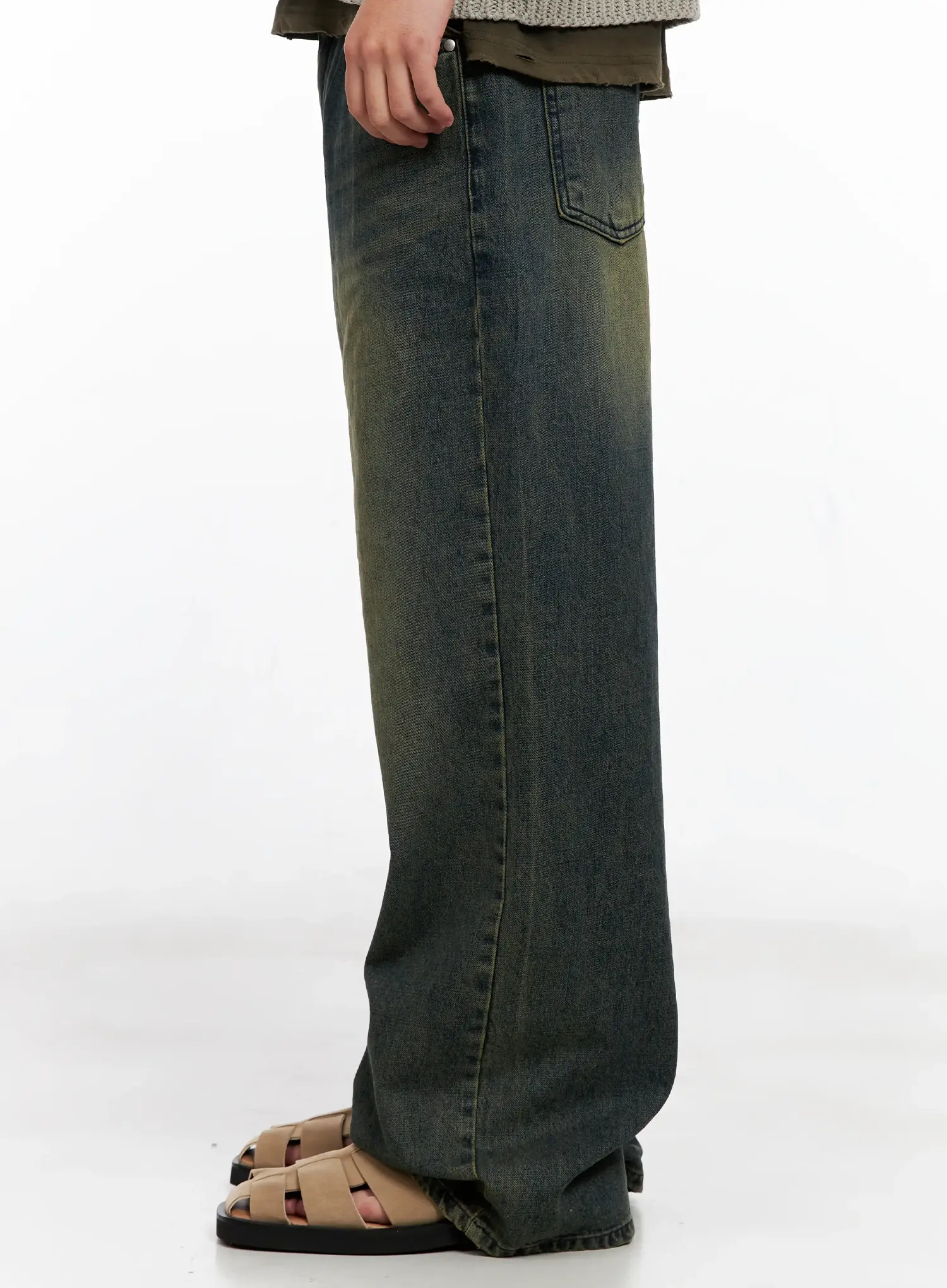 Men's Wide-Leg Washed Denim Jeans IG508 - Image 5
