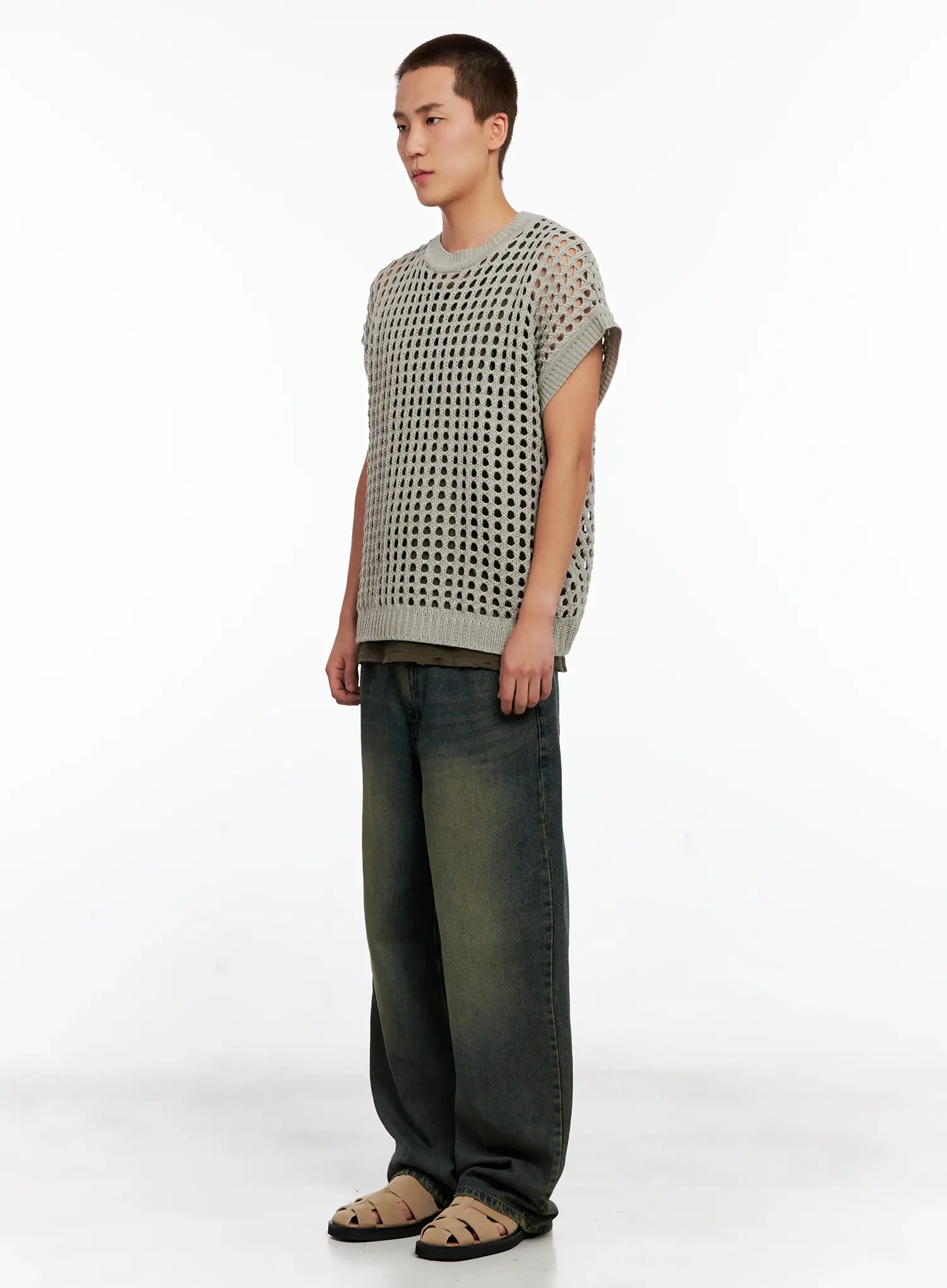 Men's Wide-Leg Washed Denim Jeans IG508 - Image 6