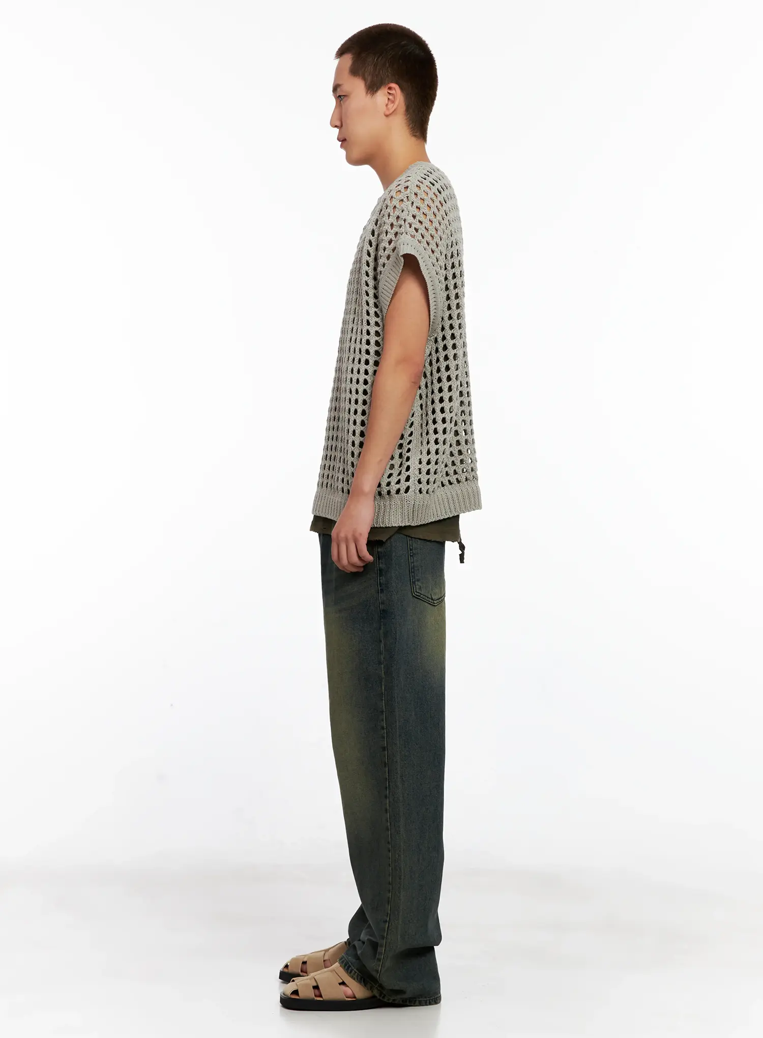Men's Wide-Leg Washed Denim Jeans IG508 - Image 7
