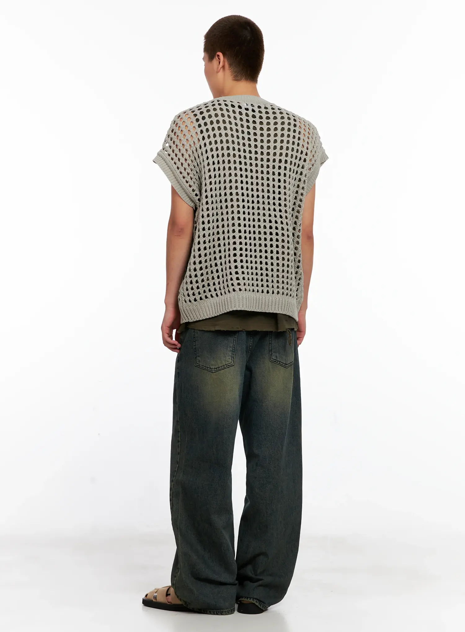 Men's Wide-Leg Washed Denim Jeans IG508 - Image 9