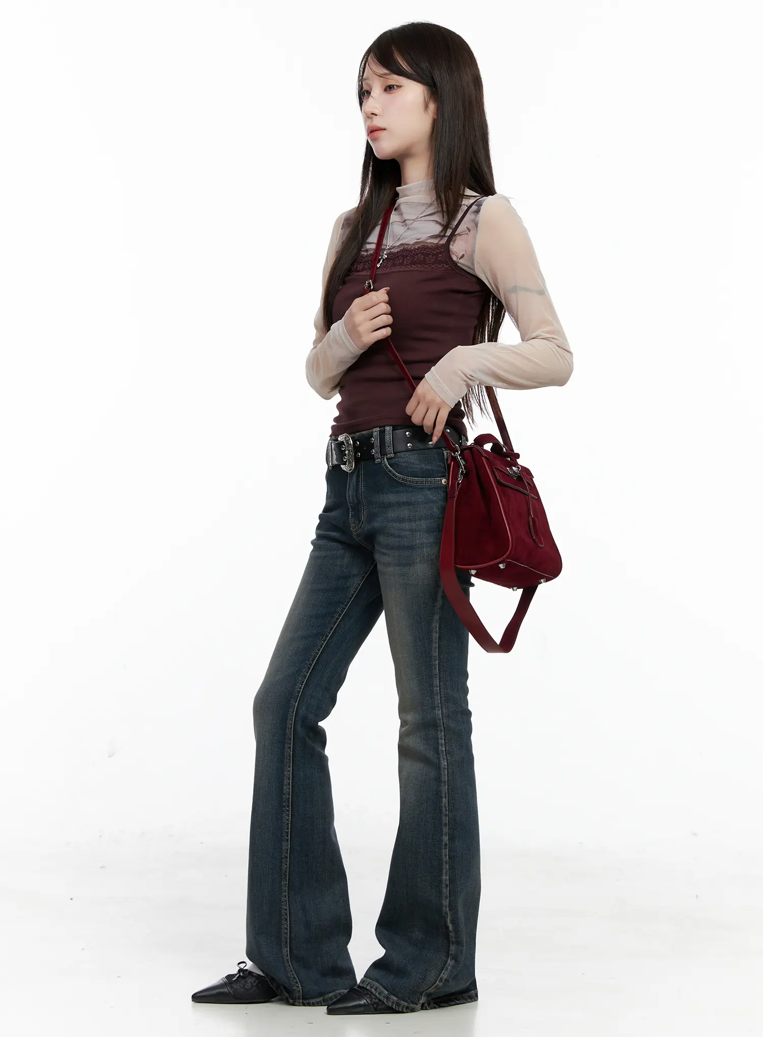 Mesh Patterned Long Sleeve Top CO520 - Image 2