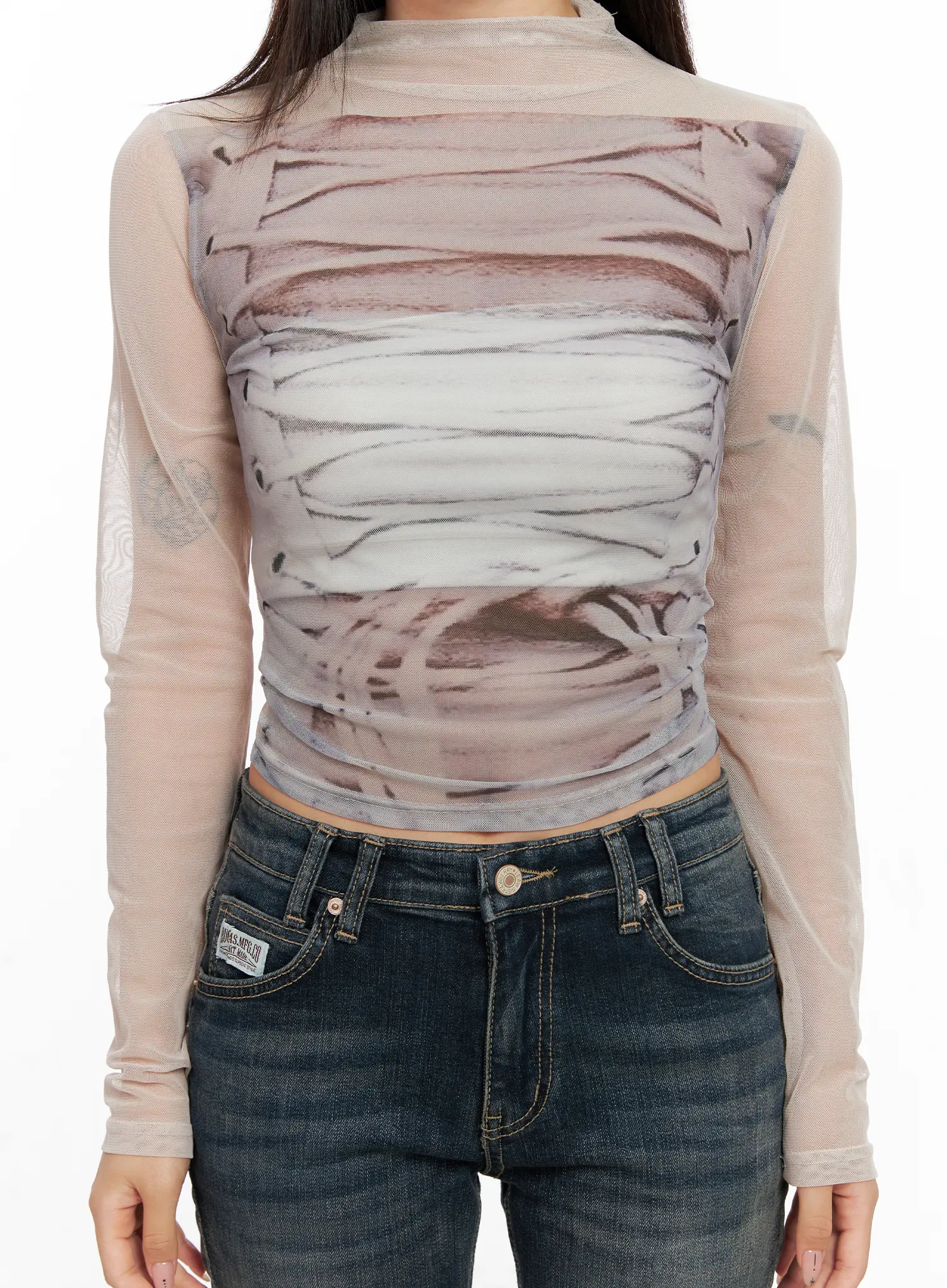 Mesh Patterned Long Sleeve Top CO520 - Image 7