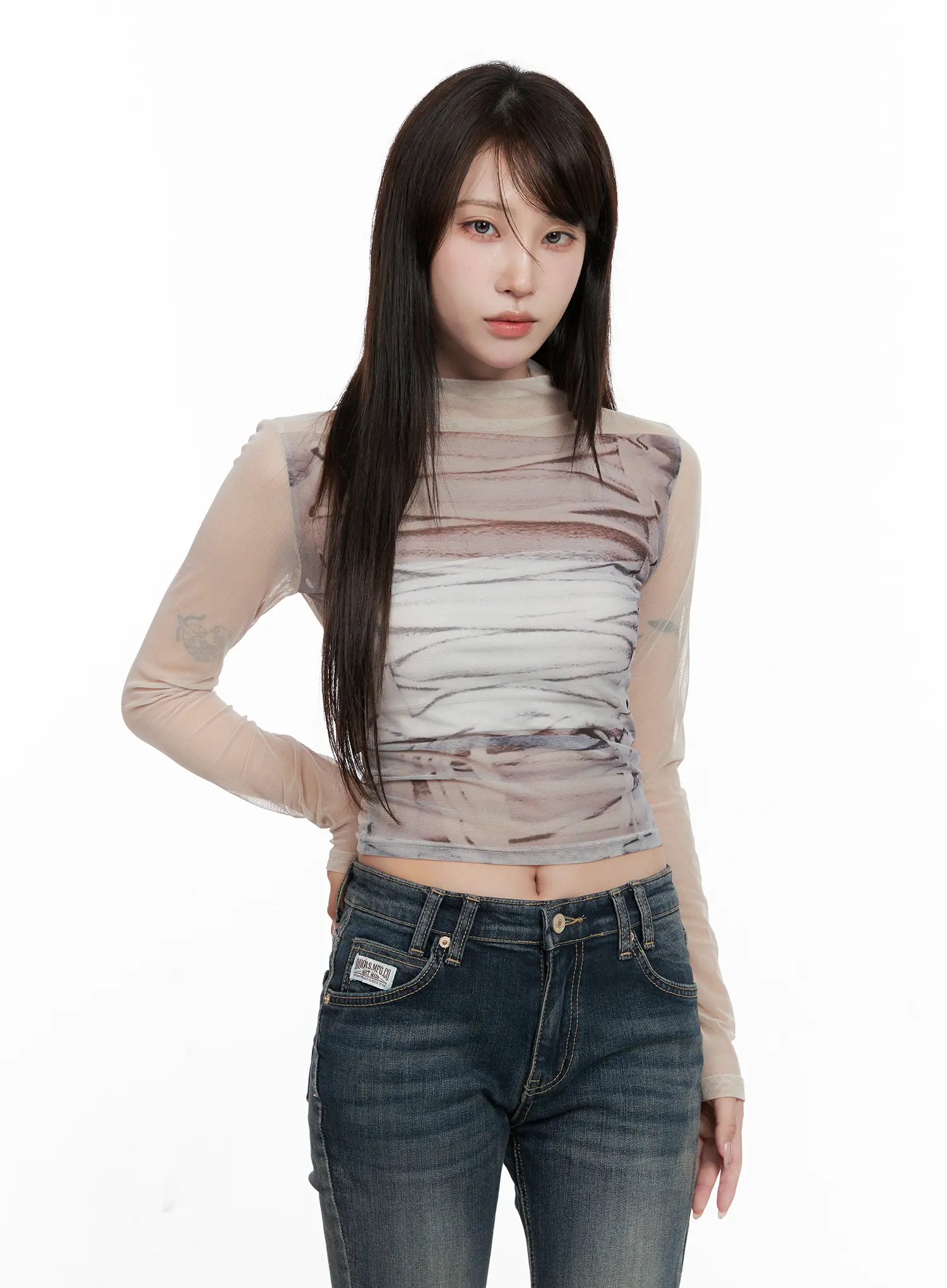 Mesh Patterned Long Sleeve Top CO520 - Image 8