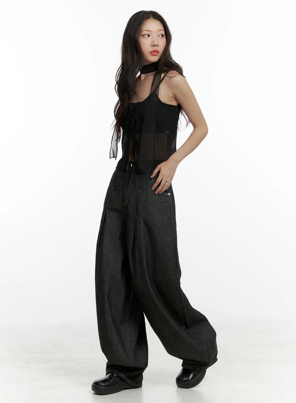 Mesh Slit Strap Tank Top with Scarf Set CL410 - Image 2