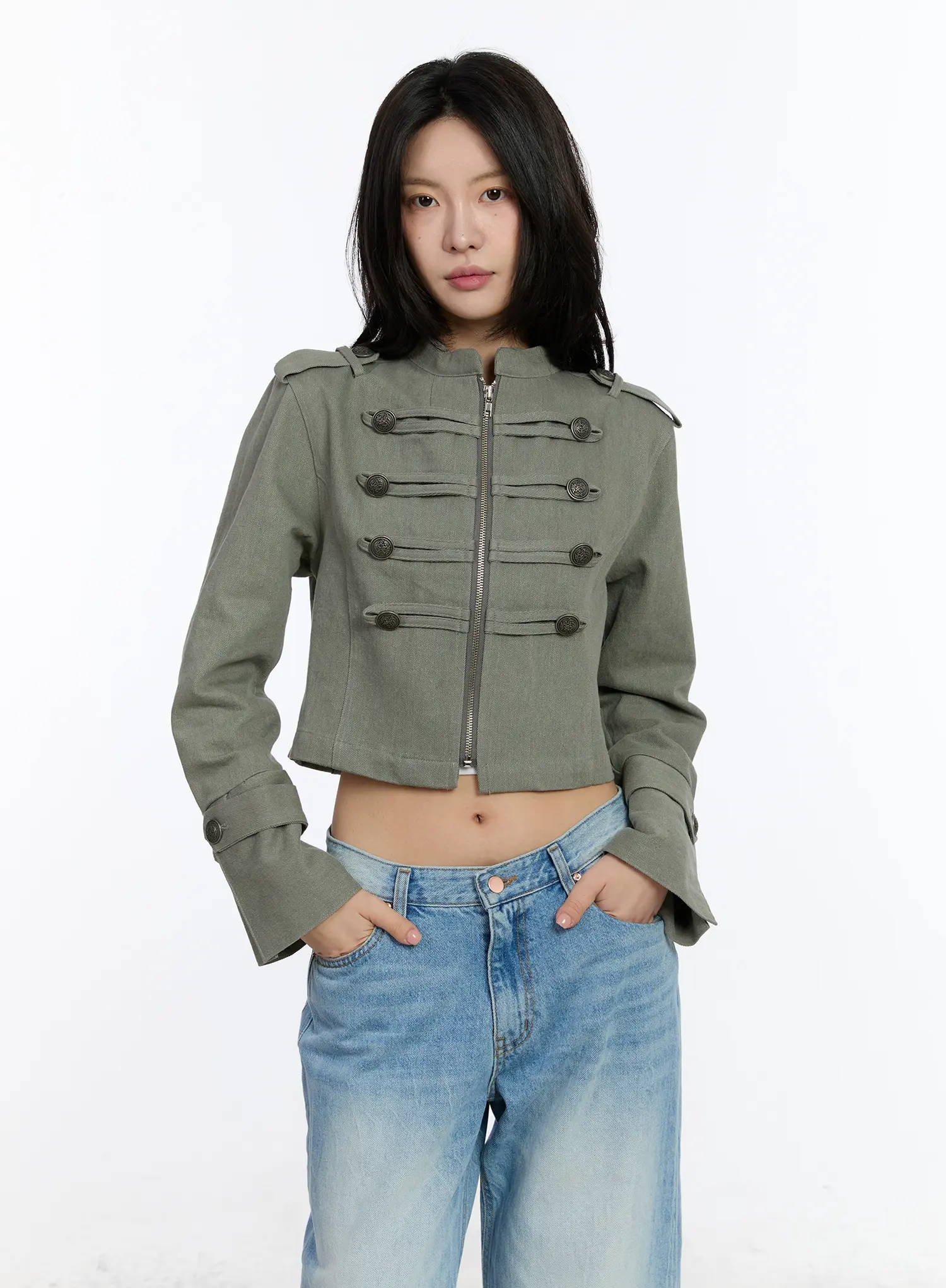 Military Style Cropped Jacket CA508 - Image 2