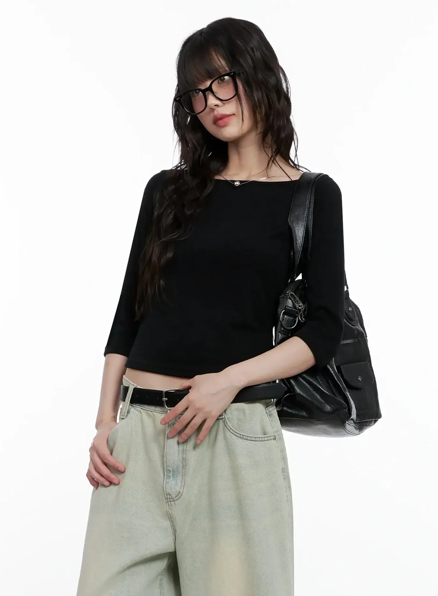 Minimalist Black Boat Neck Top IL531 - Image 15