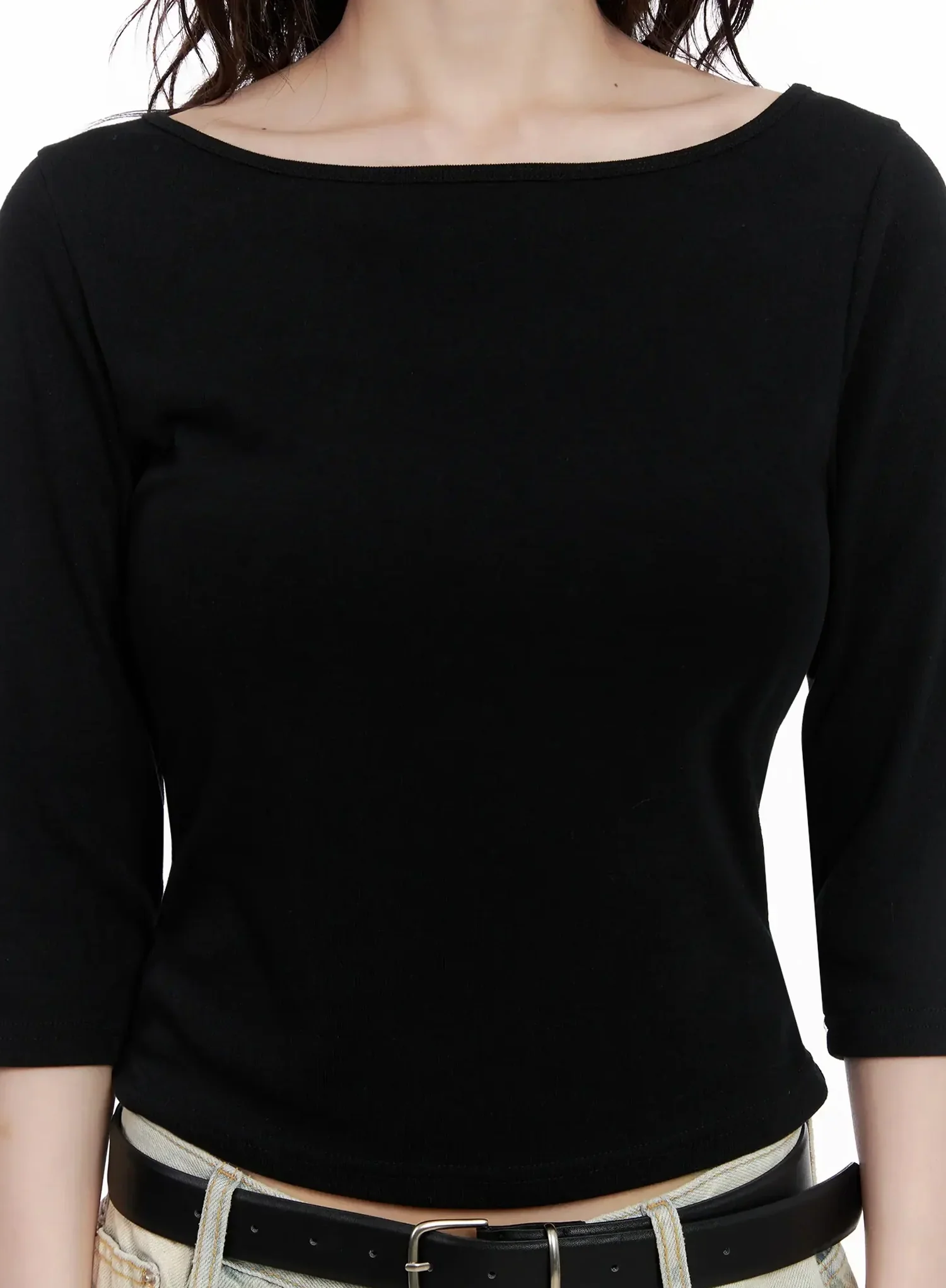 Minimalist Black Boat Neck Top IL531 - Image 3