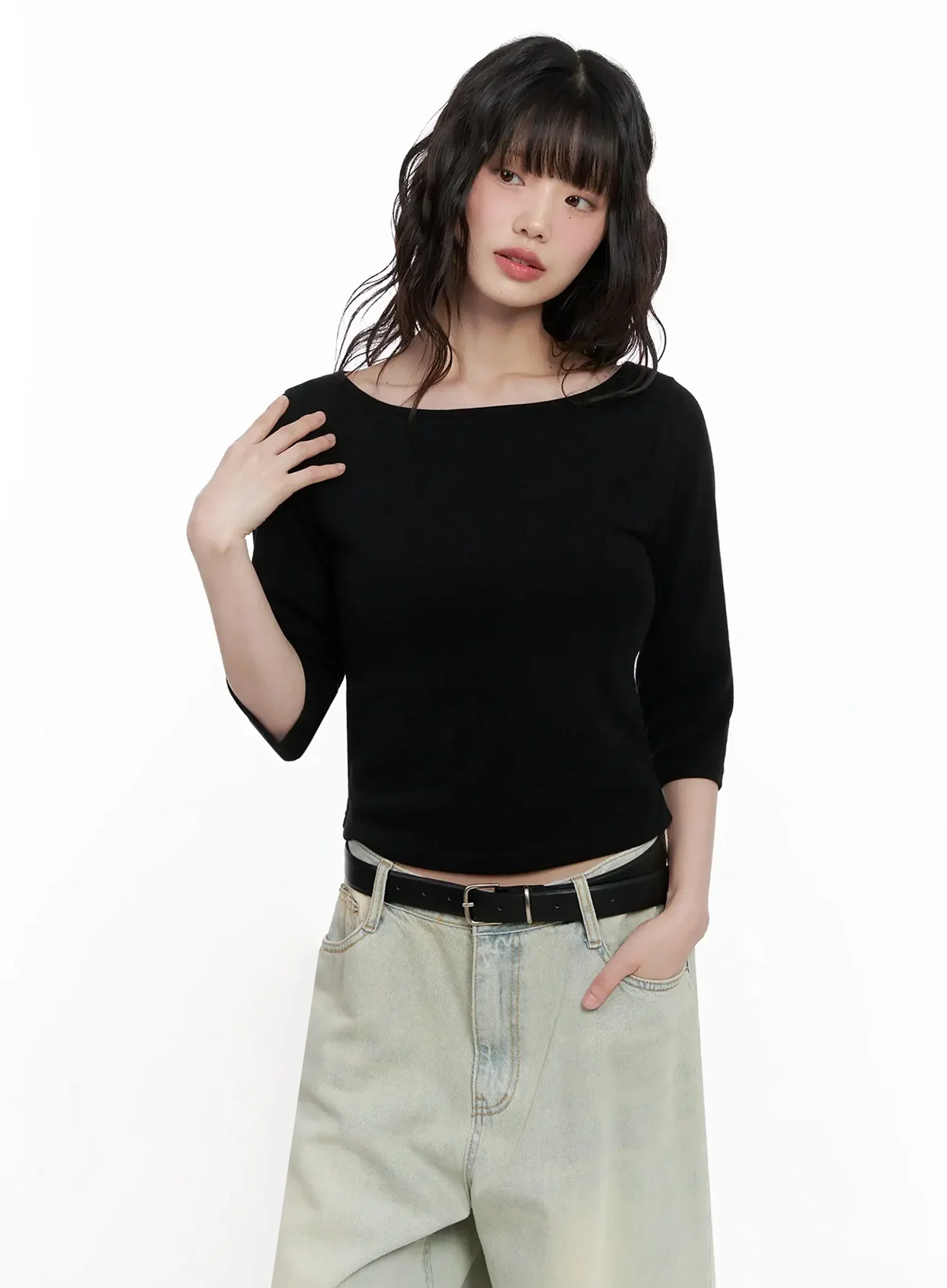 Minimalist Black Boat Neck Top IL531 - Image 7