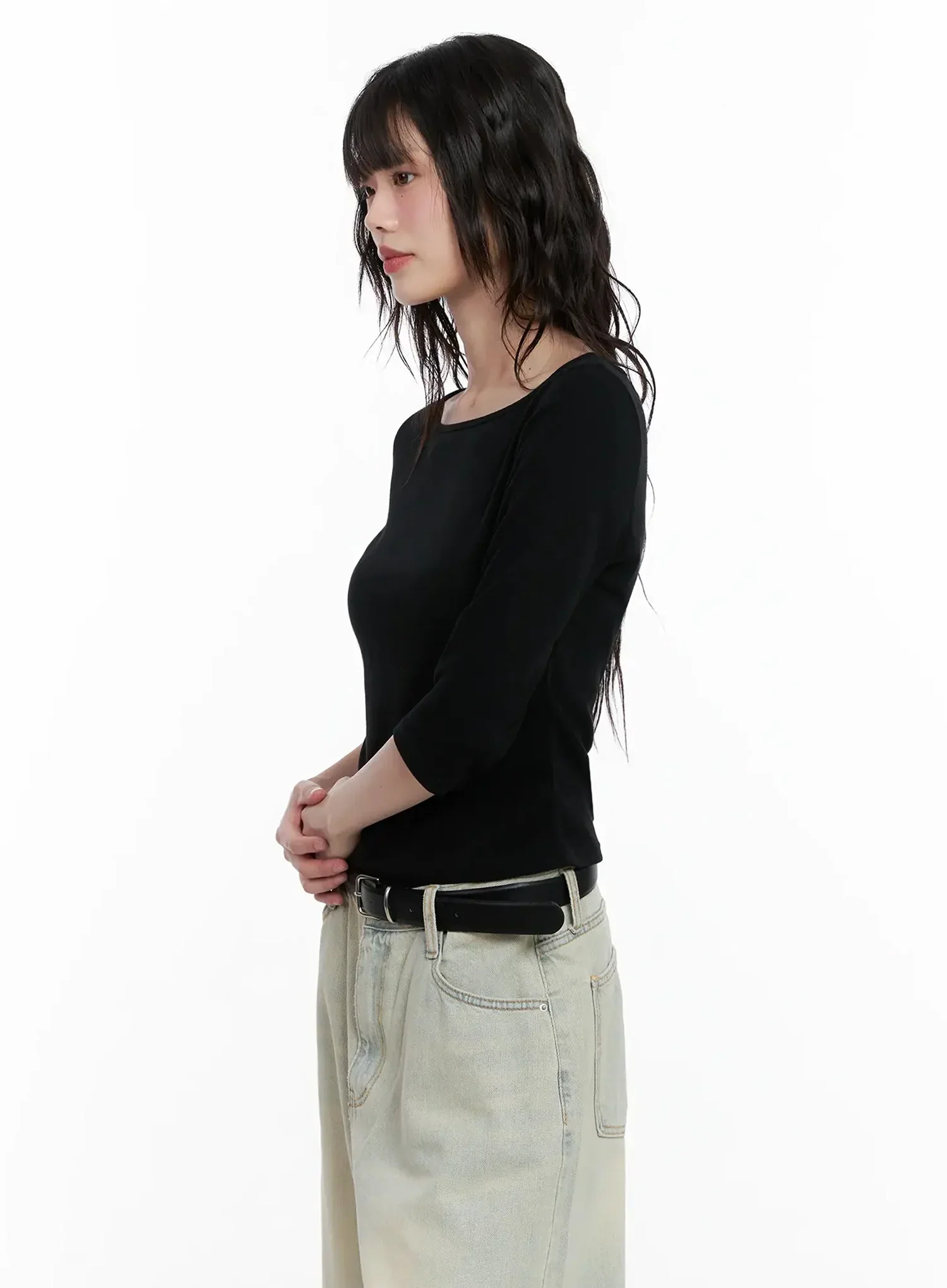 Minimalist Black Boat Neck Top IL531 - Image 9