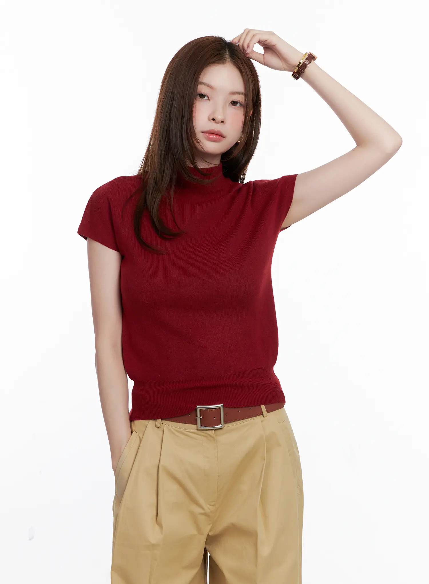 Mock Neck Short Sleeve Knit Top CG520 - Image 10