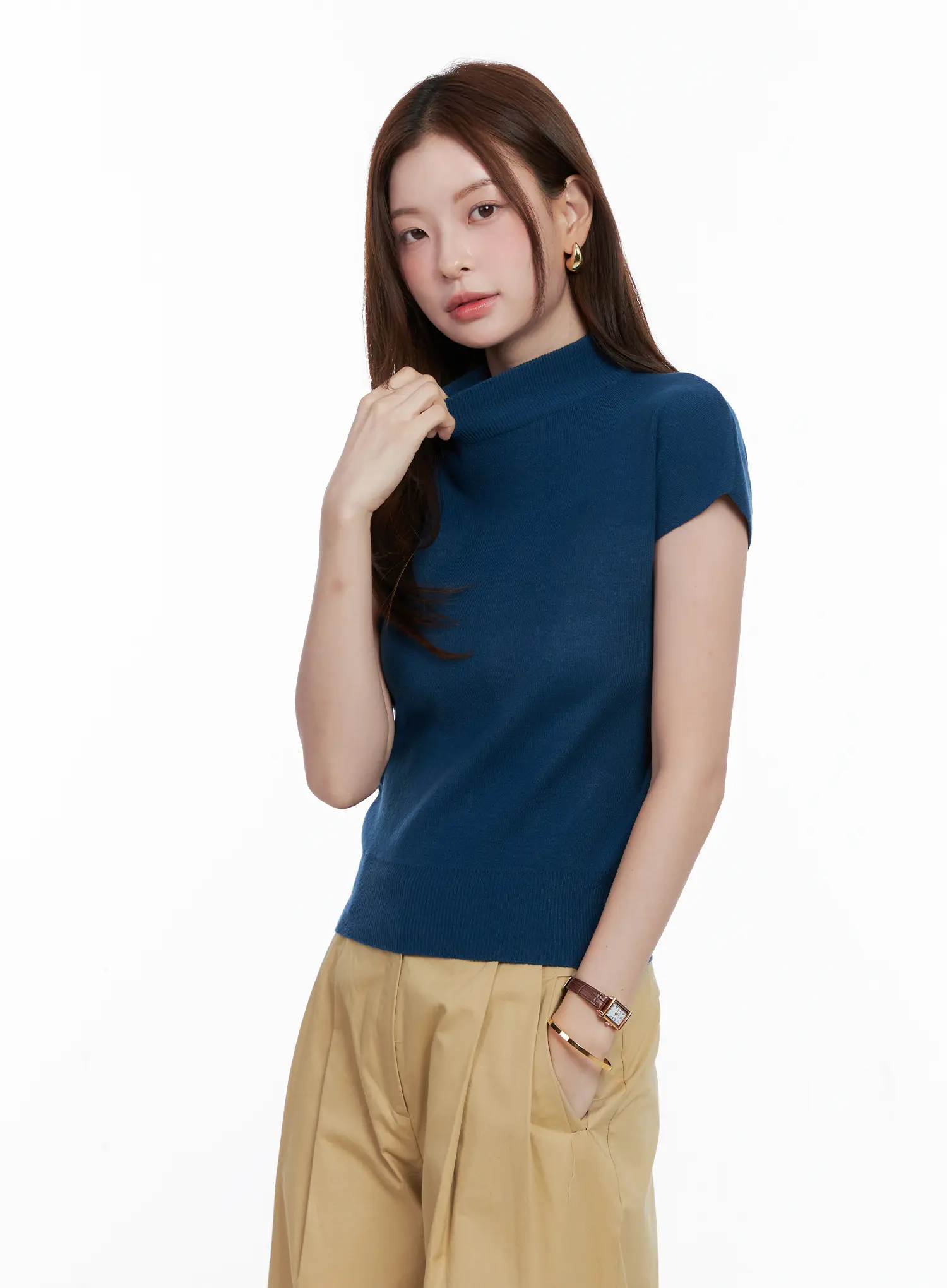 Mock Neck Short Sleeve Knit Top CG520 - Image 2
