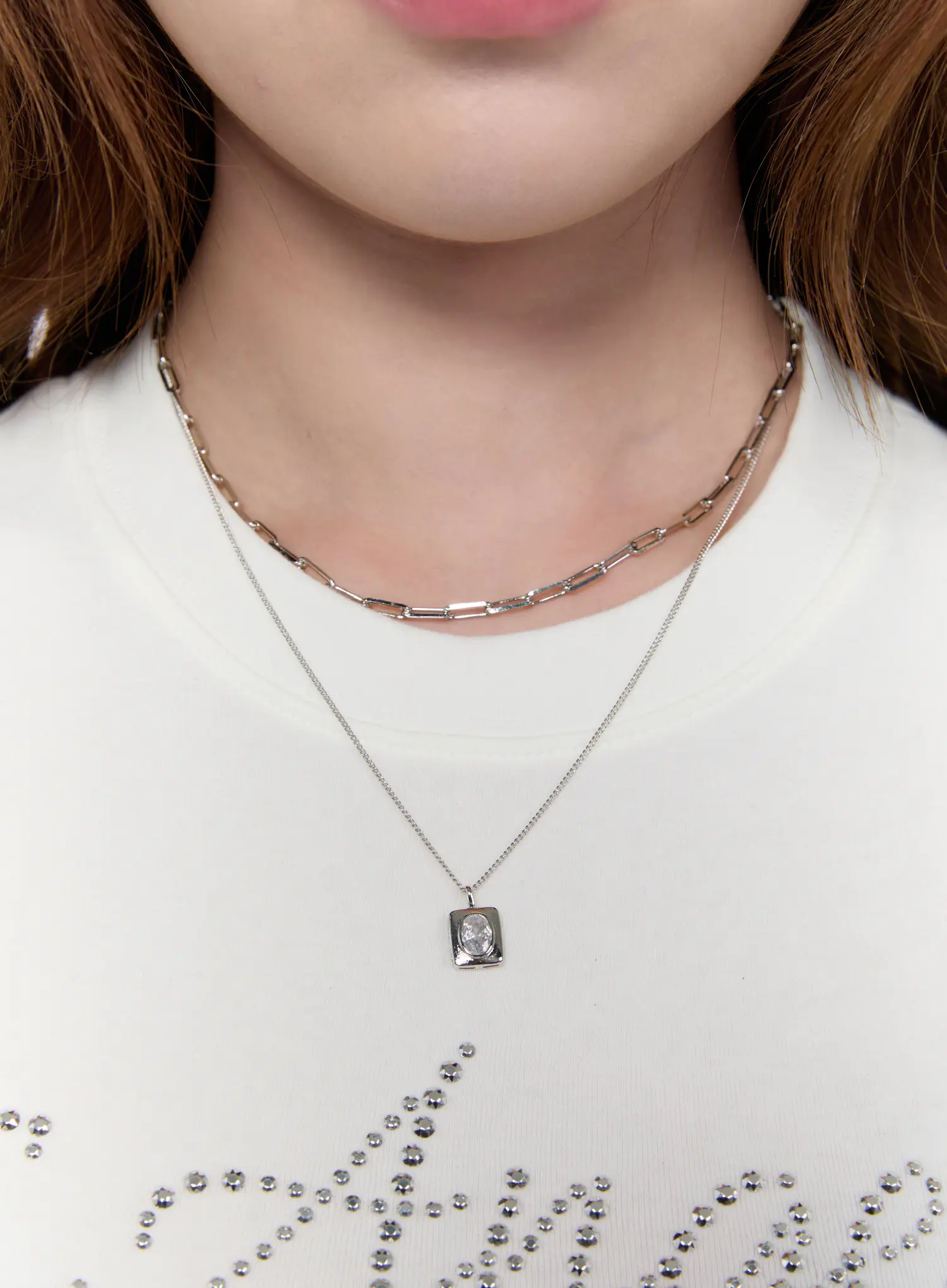 Modern Layered Square Pendant Necklace CA527