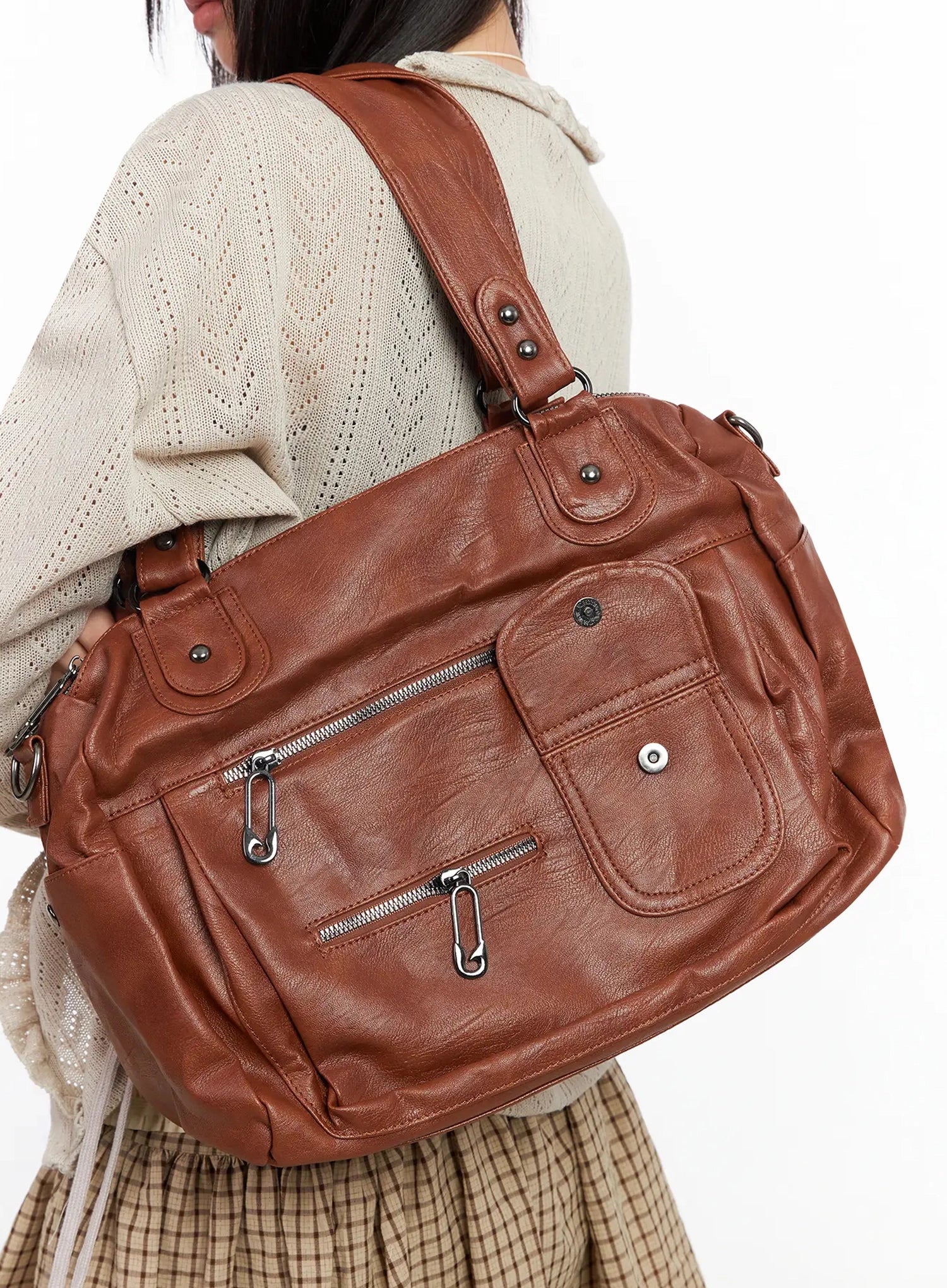 Multi-Pocket Faux Leather Bag IA523 - Image 2