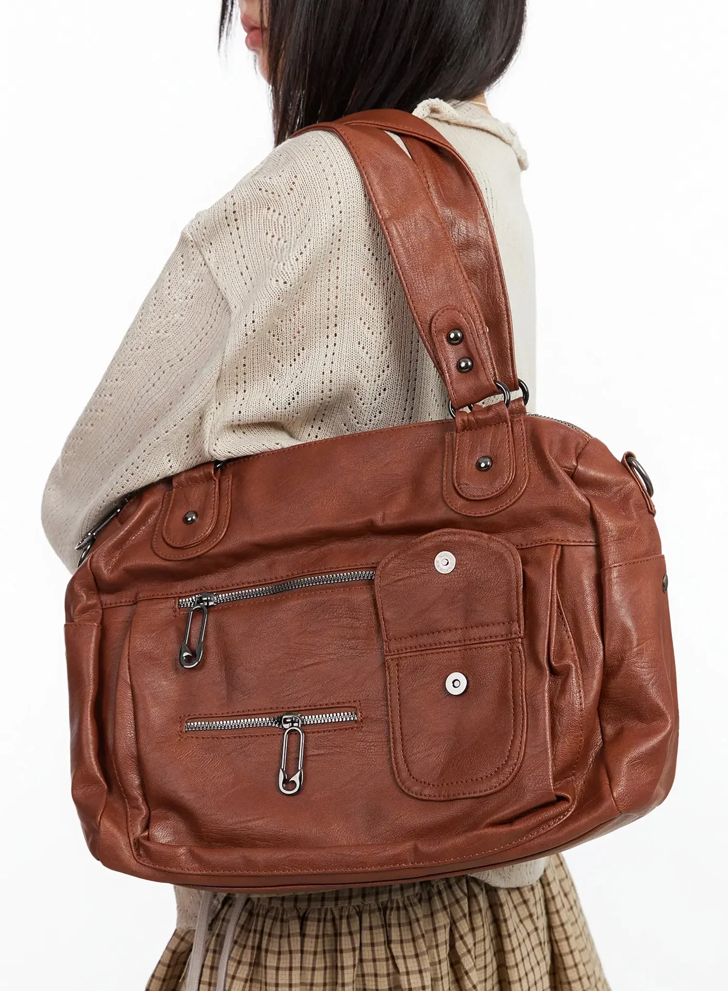 Multi-Pocket Faux Leather Bag IA523 - Image 5