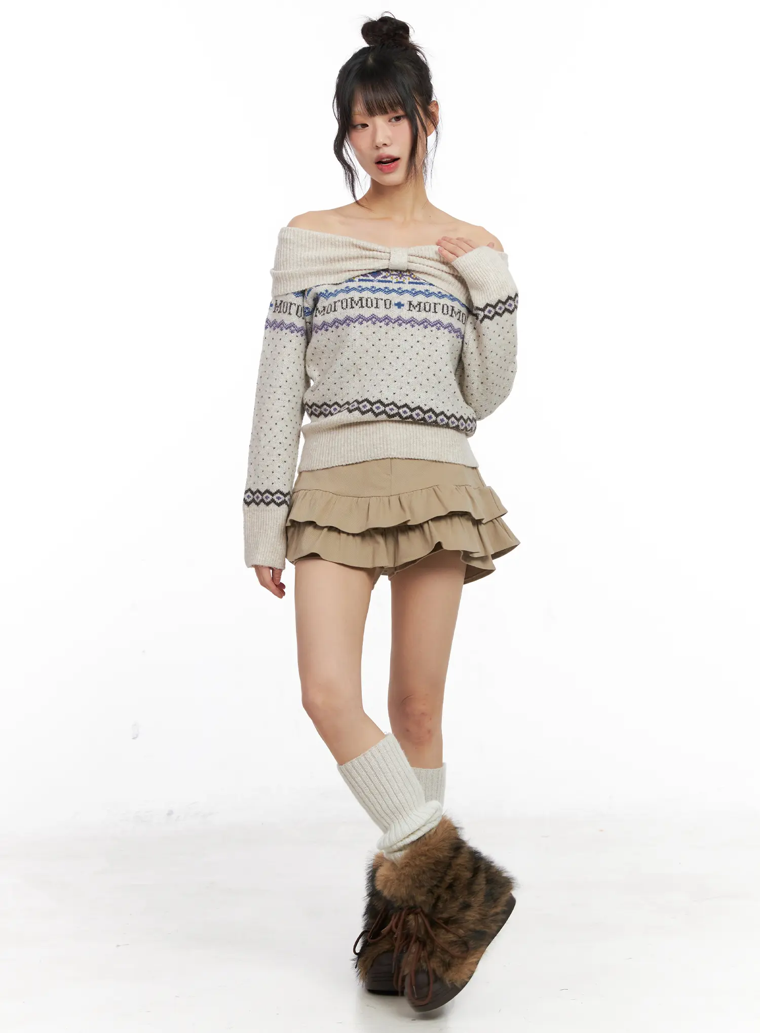 Nordic Off-Shoulder Knit Sweater CN520 - Image 3