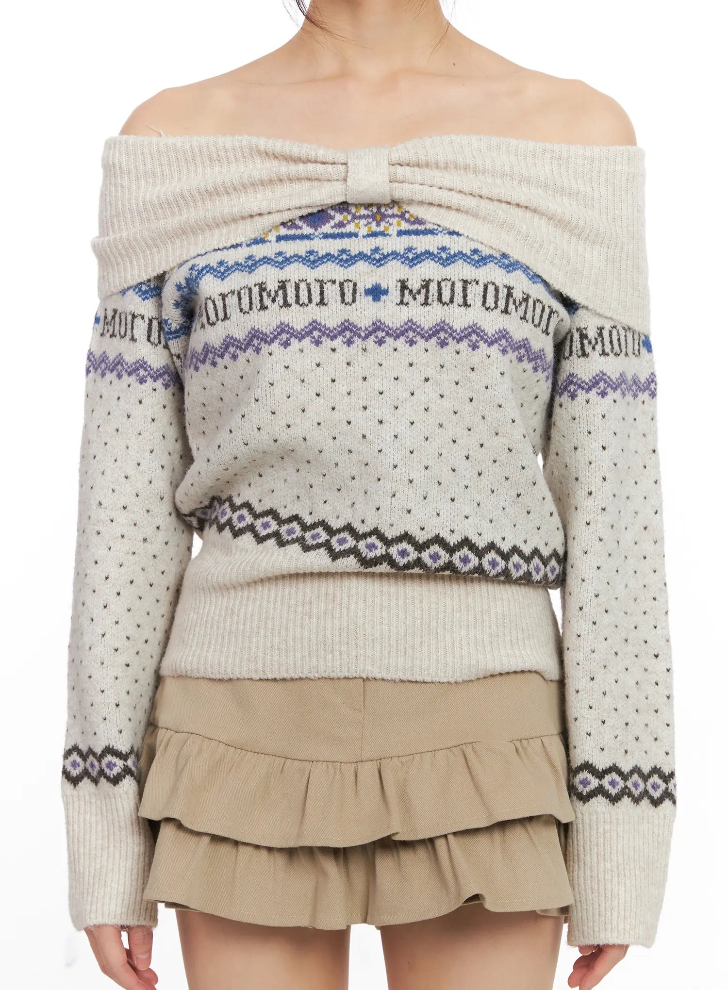 Nordic Off-Shoulder Knit Sweater CN520 - Image 8