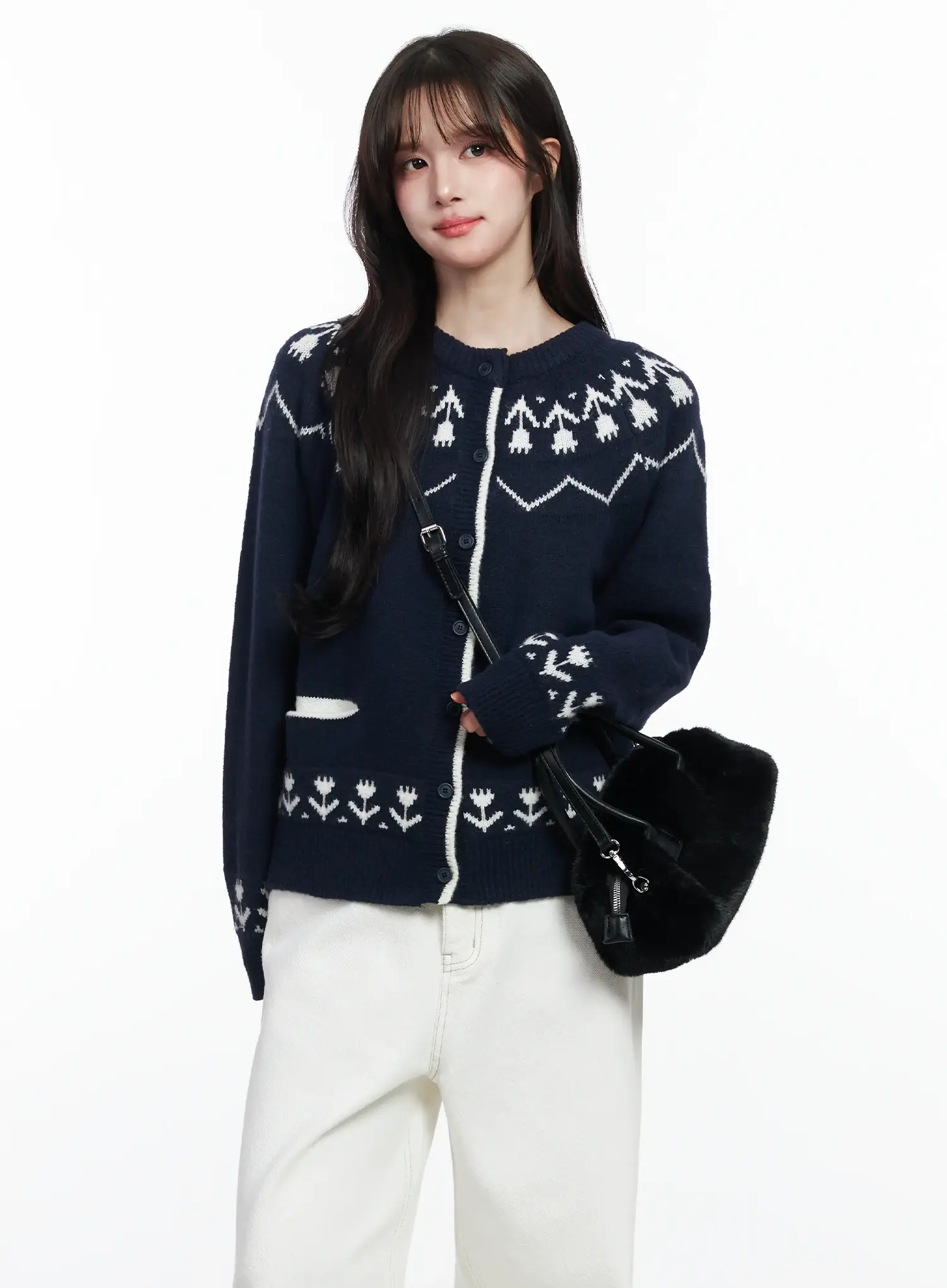Nordic Pattern Button-Up Knit Cardigan IJ529
