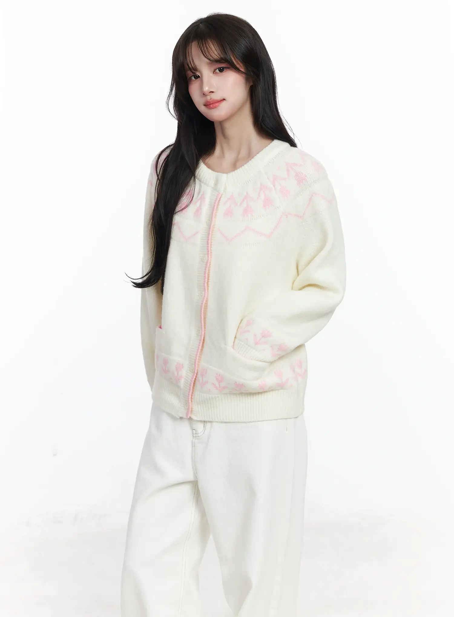 Nordic Pattern Button-Up Knit Cardigan IJ529 - Image 11